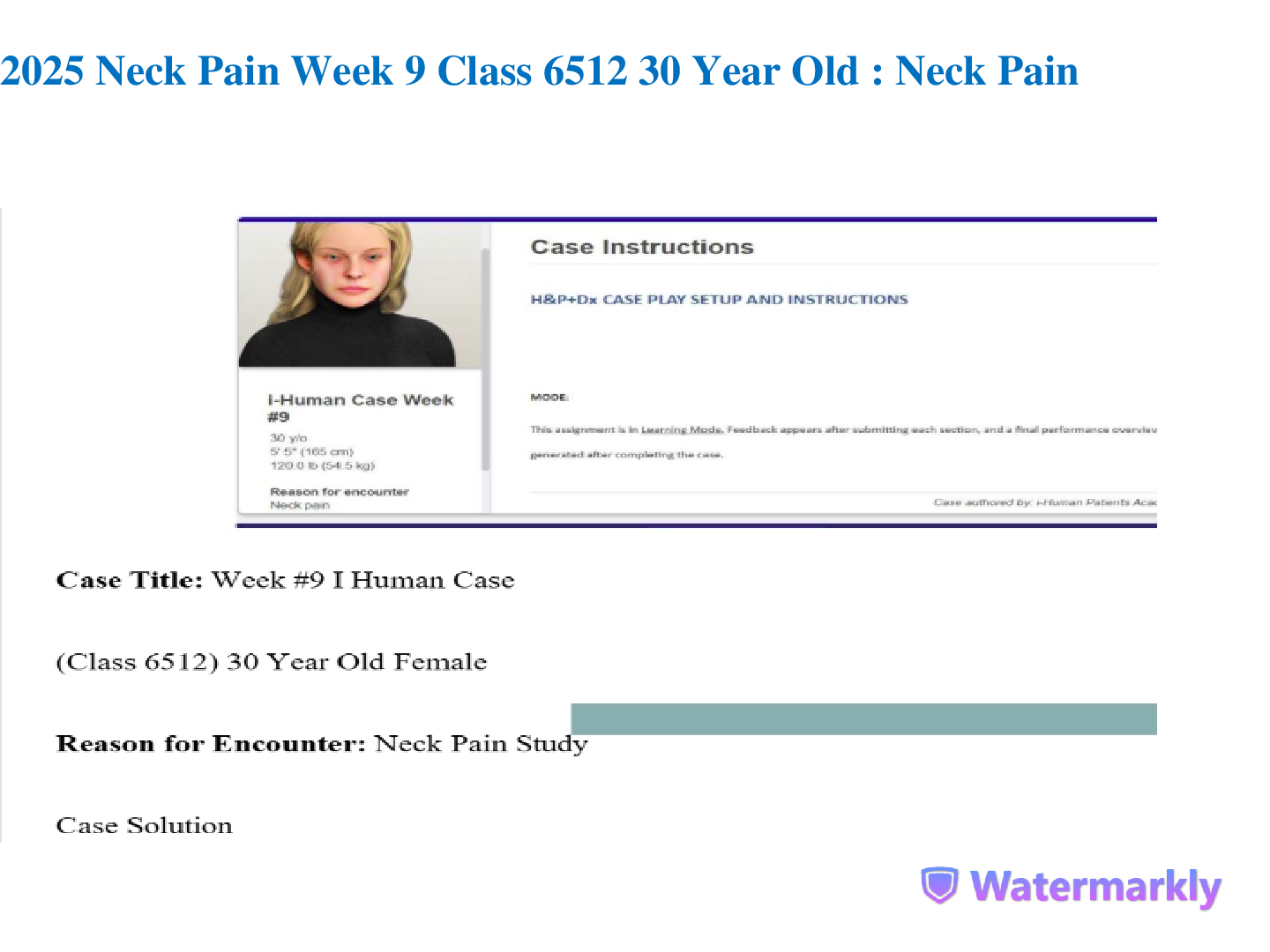 Preview image for 2025 Neck Pain Week 9 Class 6512 30 Year Old : Neck Pain
