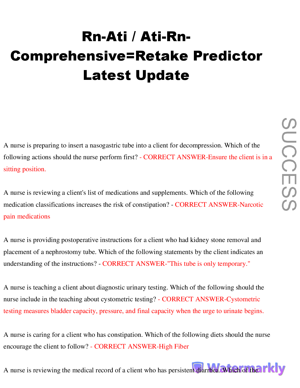 Preview image for Ati-Rn Comprehensive Retake Predictor  Latest Update QUESTIONS AND CORRECT ANSWERS GRADE A