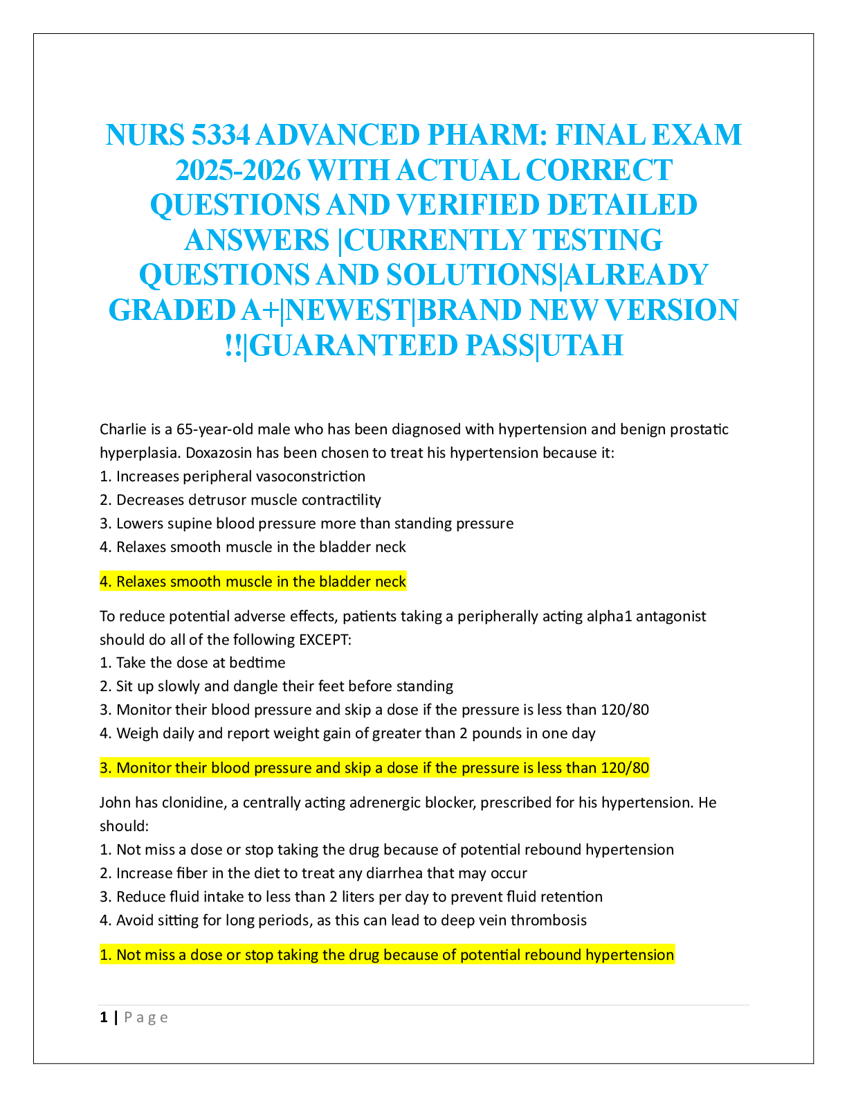 Preview image for NURS 5334 ADVANCED PHARM: FINAL EXAM   