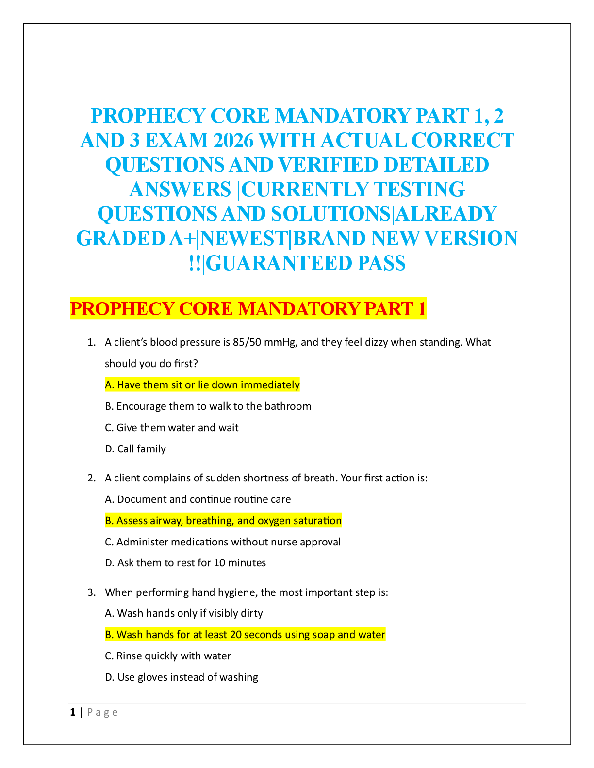 Preview image for PROPHECY CORE MANDATORY PART 1, 2  AND 3 EXAM 2026