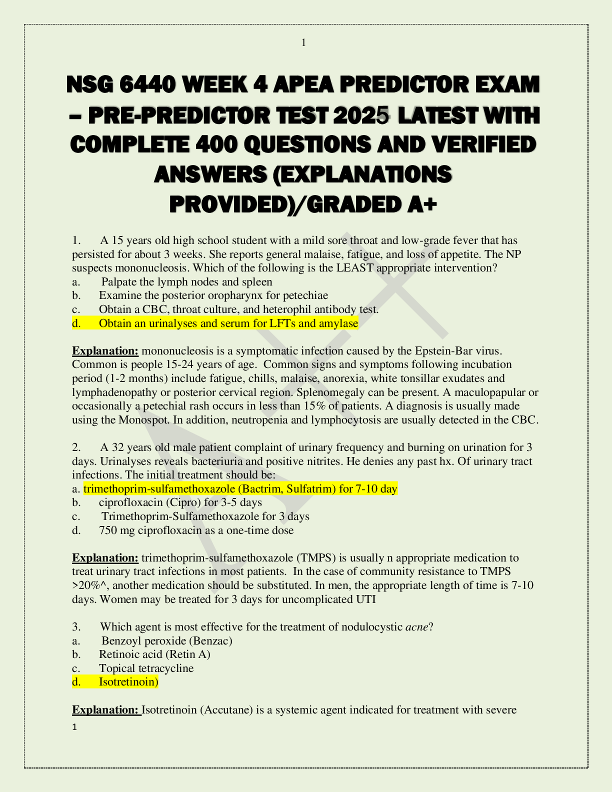 Preview image for NSG 6440 WEEK 4 APEA PREDICTOR EXAM  COMPLETE 400 QUESTIONS AND VERIFIED  – PRE-PREDICTOR TEST 2025 LATEST WITH ANSWERS (EXPLANATIONS