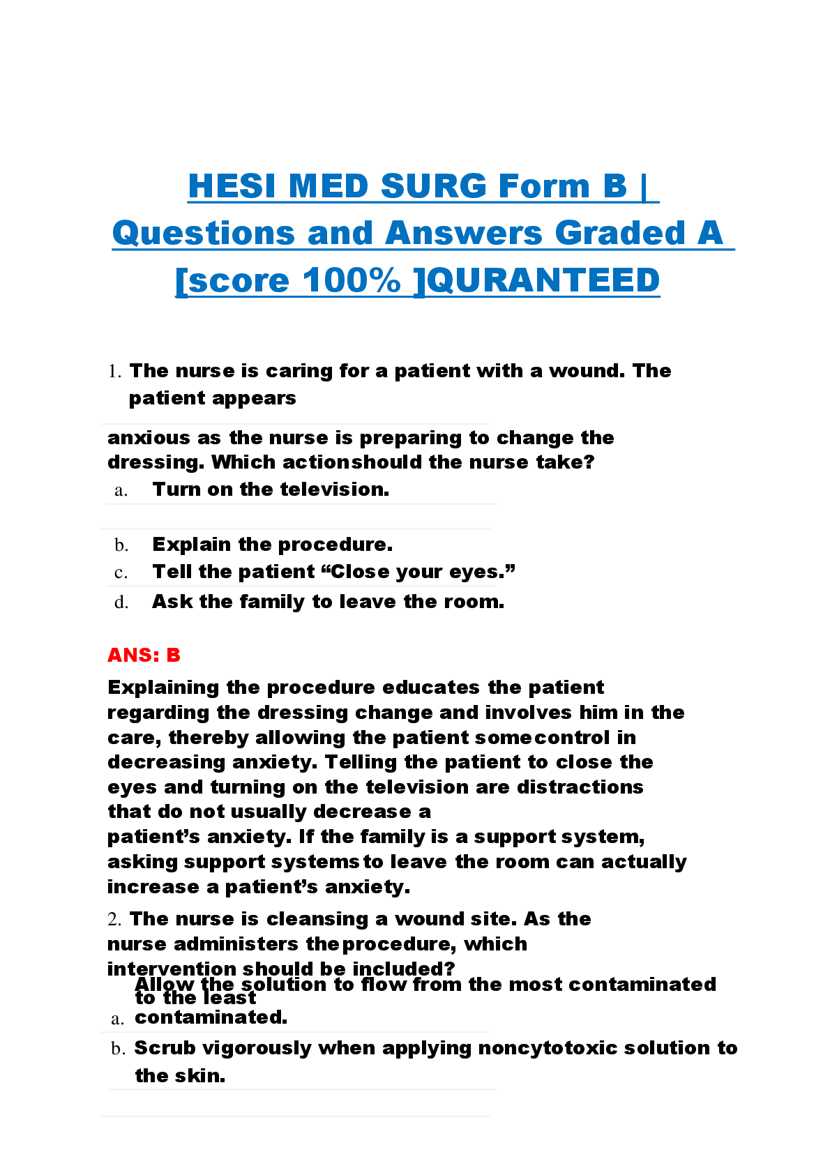 Preview image for HESI MED SURG Form B |  Questions and Answers Graded A [score 100% ]QURANTEED