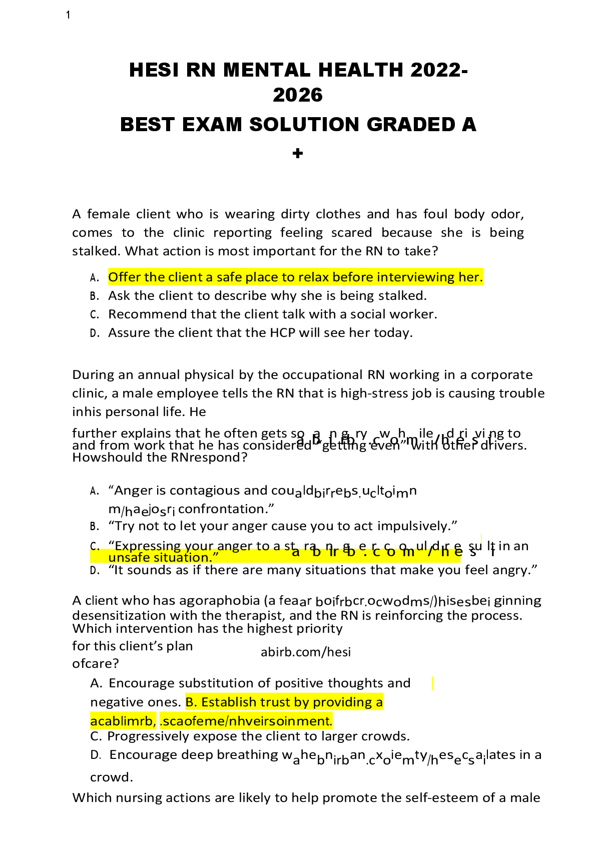 Preview image for HESI RN MENTAL HEALTH 2022- 2026 BEST EXAM SOLUTION GRADED A +