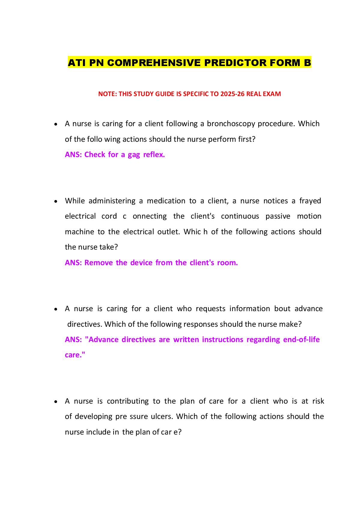 Preview image for ATI PN COMPREHENSIVE PREDICTOR FORM B