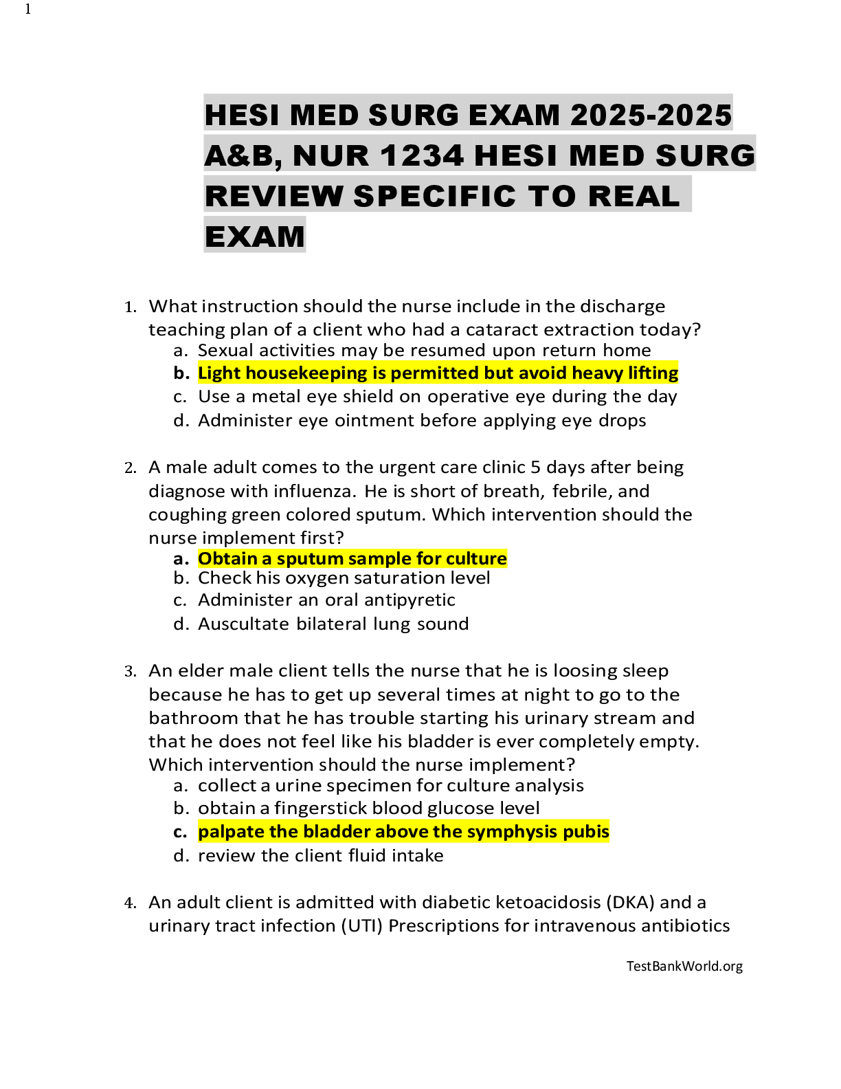 Preview image for HESI MED SURG EXAM 2025-2025 A&B, NUR 1234 HESI MED SURG REVIEW SPECIFIC TO REAL  EXAM