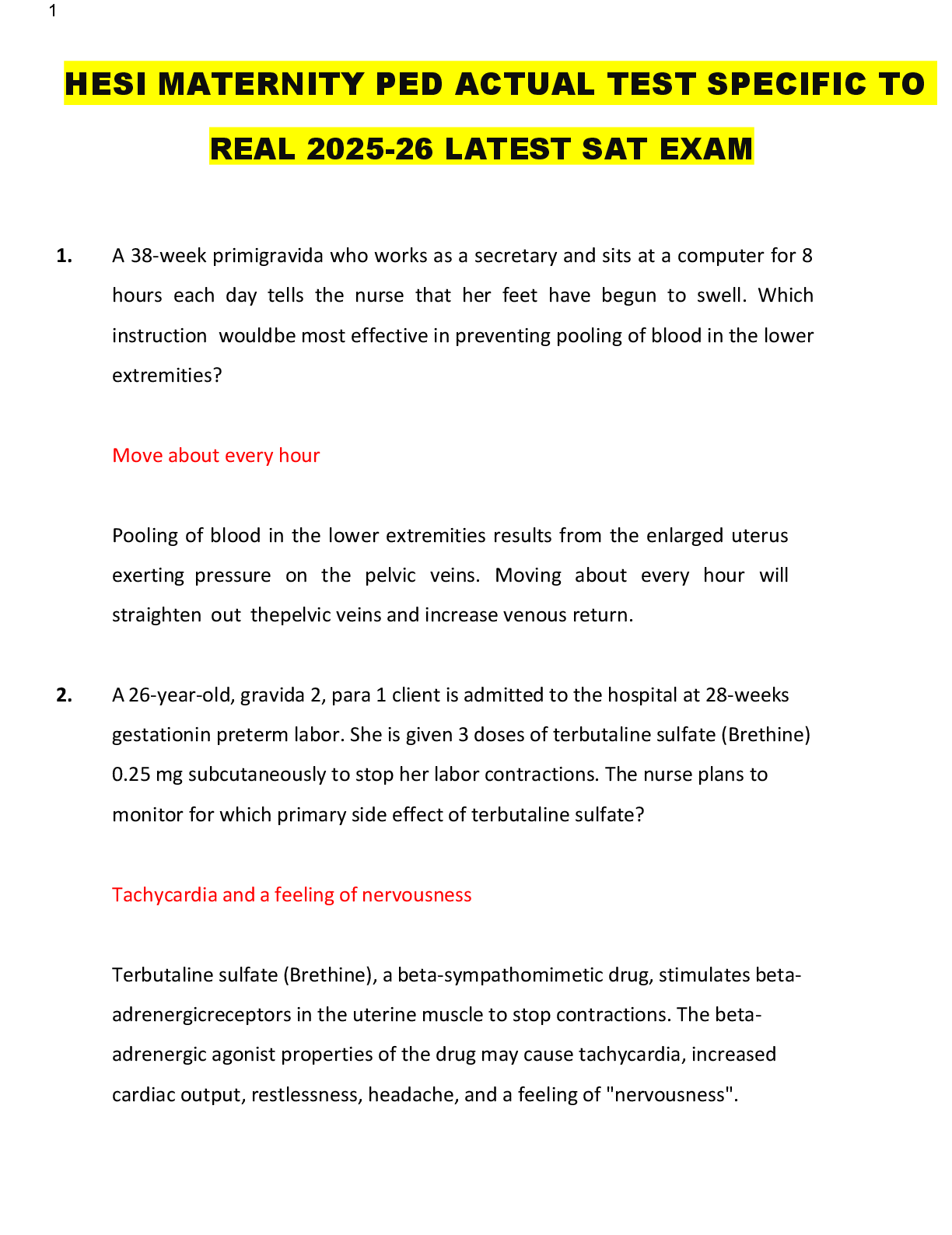 Preview image for HESI MATERNITY PED ACTUAL TEST SPECIFIC TO REAL 2025-26 LATEST SAT EXAM