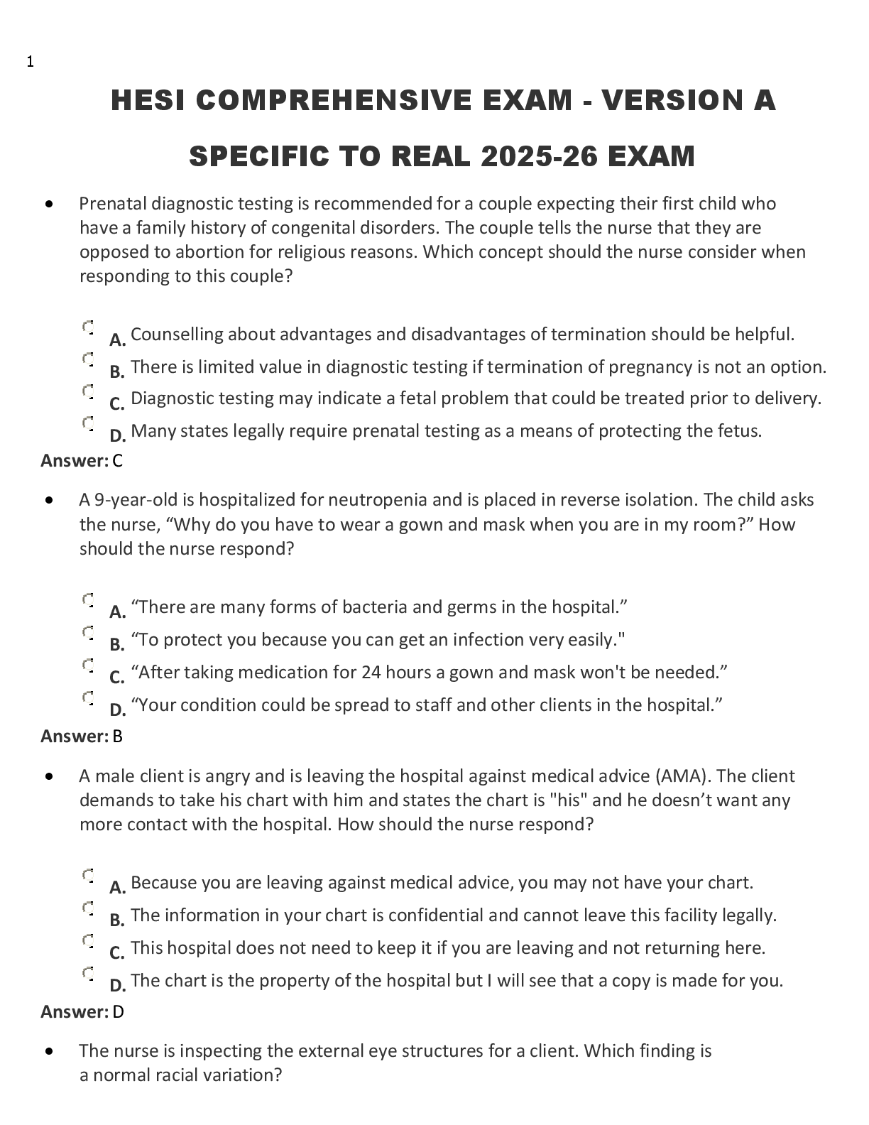 Preview image for HESI COMPREHENSIVE EXAM - VERSION A SPECIFIC TO REAL 2025-26 EXAM