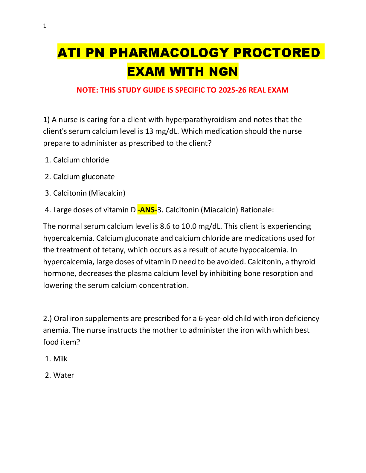 Preview image for ATI PN PHARMACOLOGY PROCTORED  EXAM WITH NGN