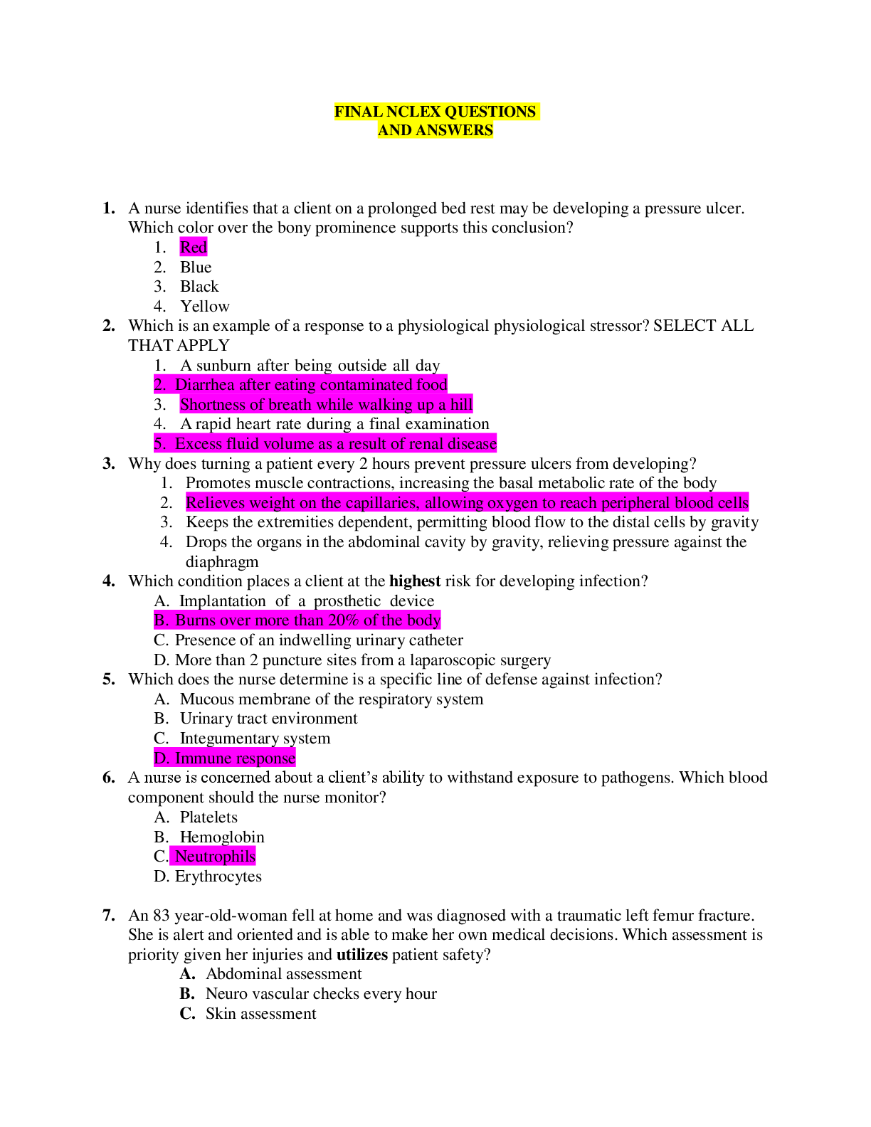 Preview image for FINAL NCLEX QUESTIONS AND ANSWERS