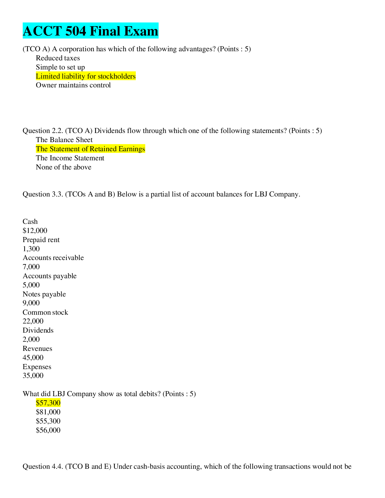 Preview of ACCT 504 Final Exam