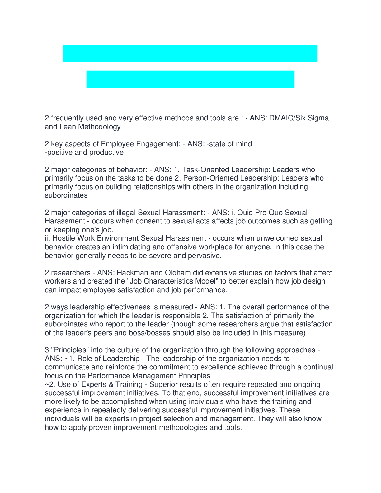 Preview image for Management Exam 2 Updated 100% Correct and Verified Answers