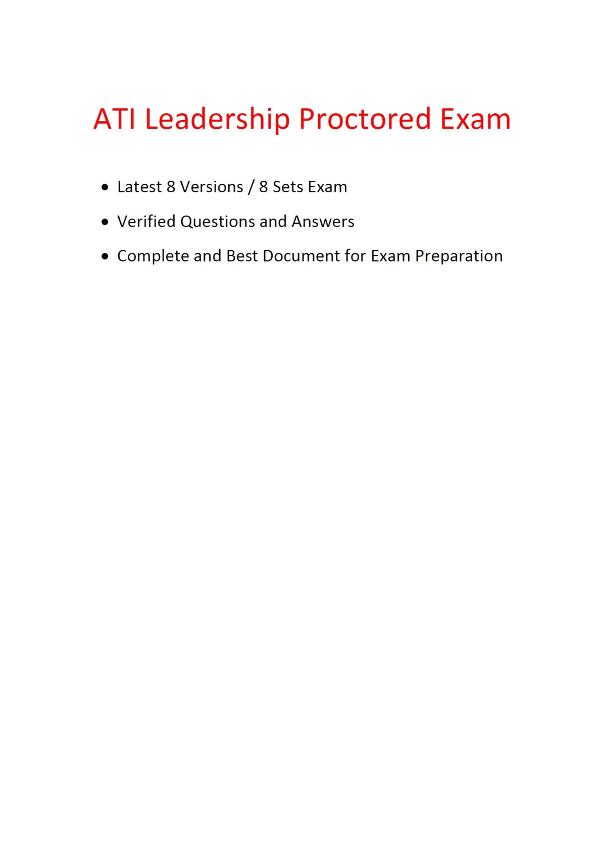 Preview image for ATI LEADERSHIP PROTOCORED EXAM LATEST 8 VERSIONS SETS EXAM 2024