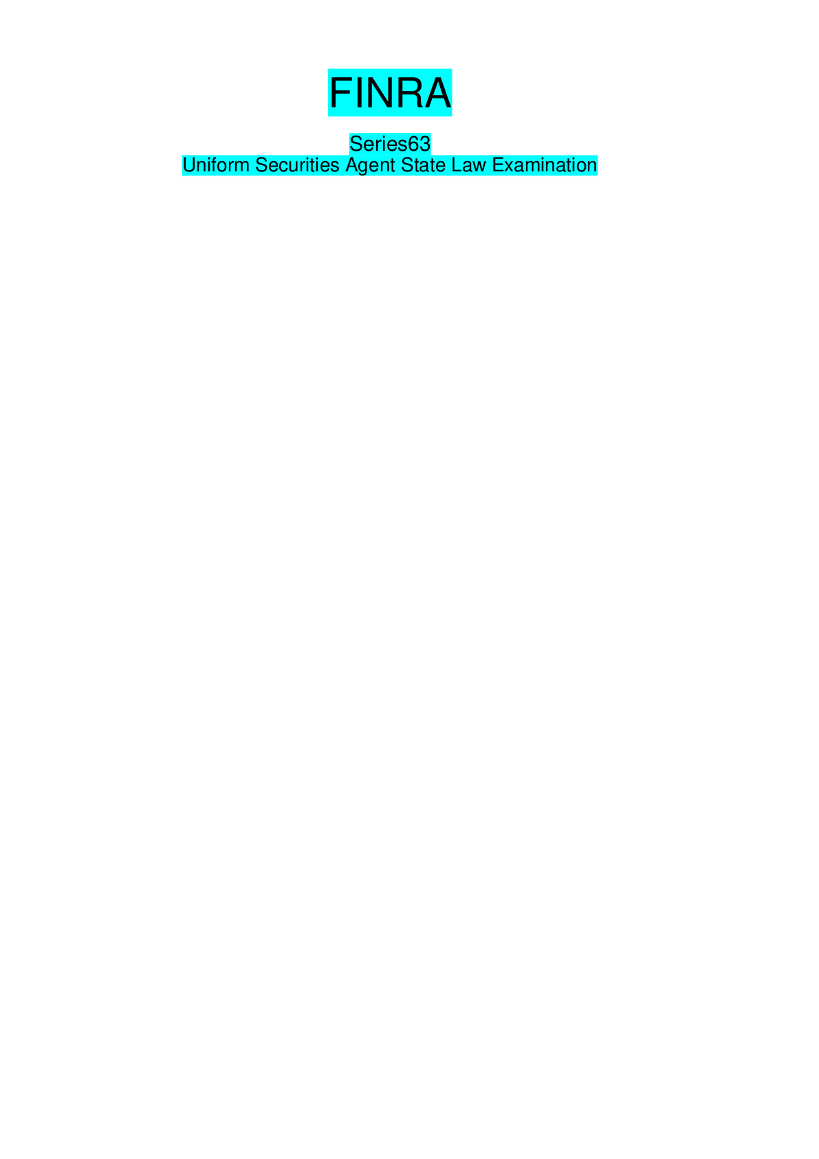 Preview image for FINRA Series63 Uniform Securities Agent State Law Examination