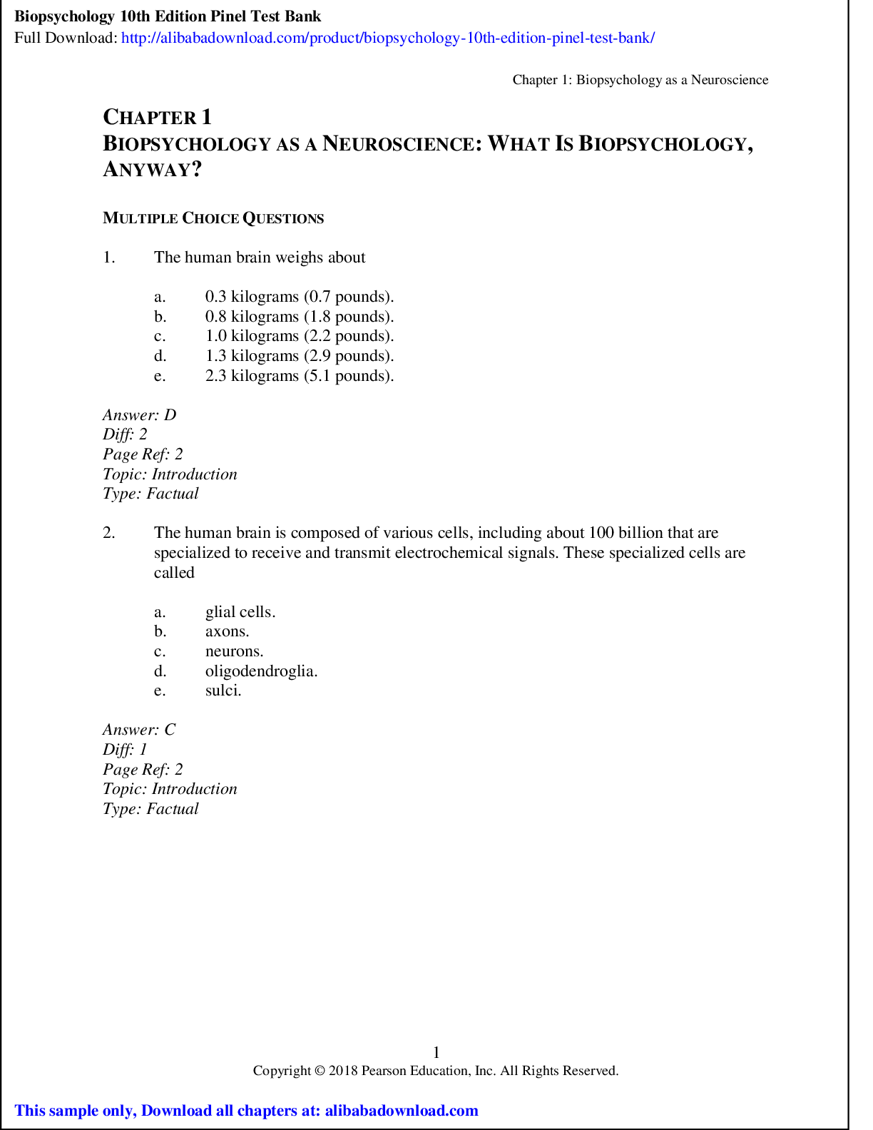 Preview image for Biopsychology 10th Edition Pine