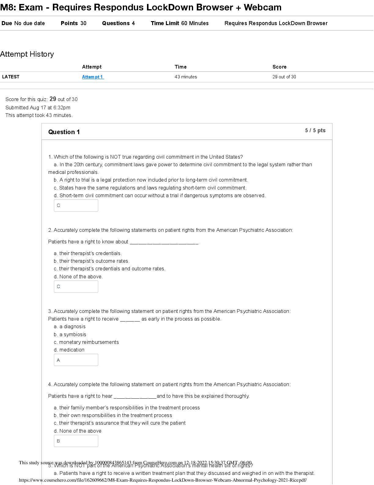 Preview image for M8: Exam - Requires Respondus LockDown Browser + Webcam