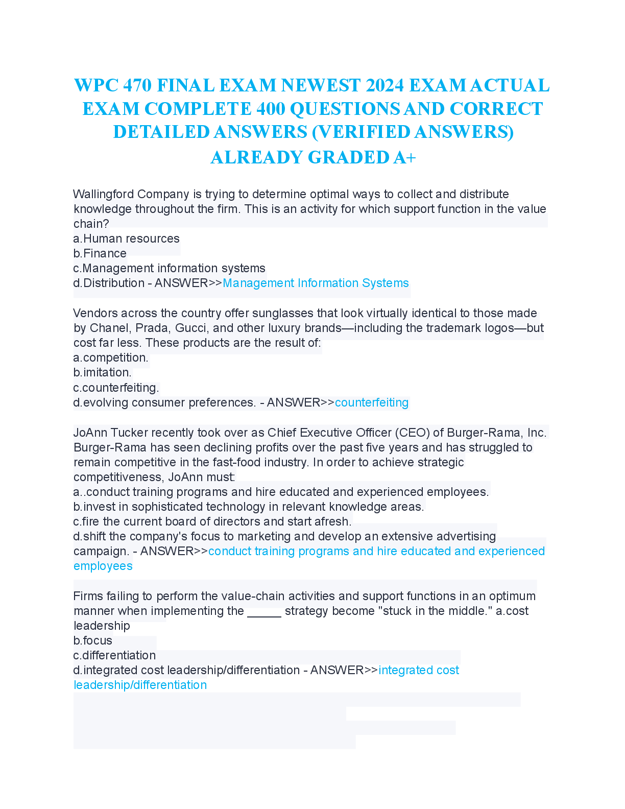 Preview image for WPC 470 FINAL EXAM NEWEST 2024 EXAM ACTUAL EXAM COMPLETE 400 QUESTIONS AND VERIFIED ANSWERS