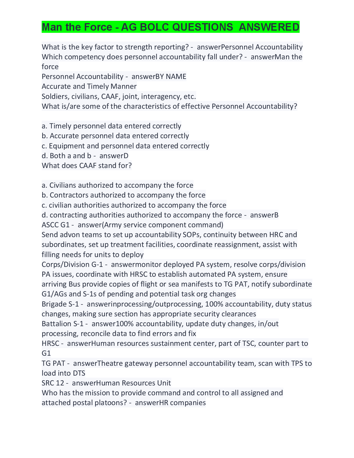 Preview image for Man the Force - AG BOLC QUESTIONS ANSWERED