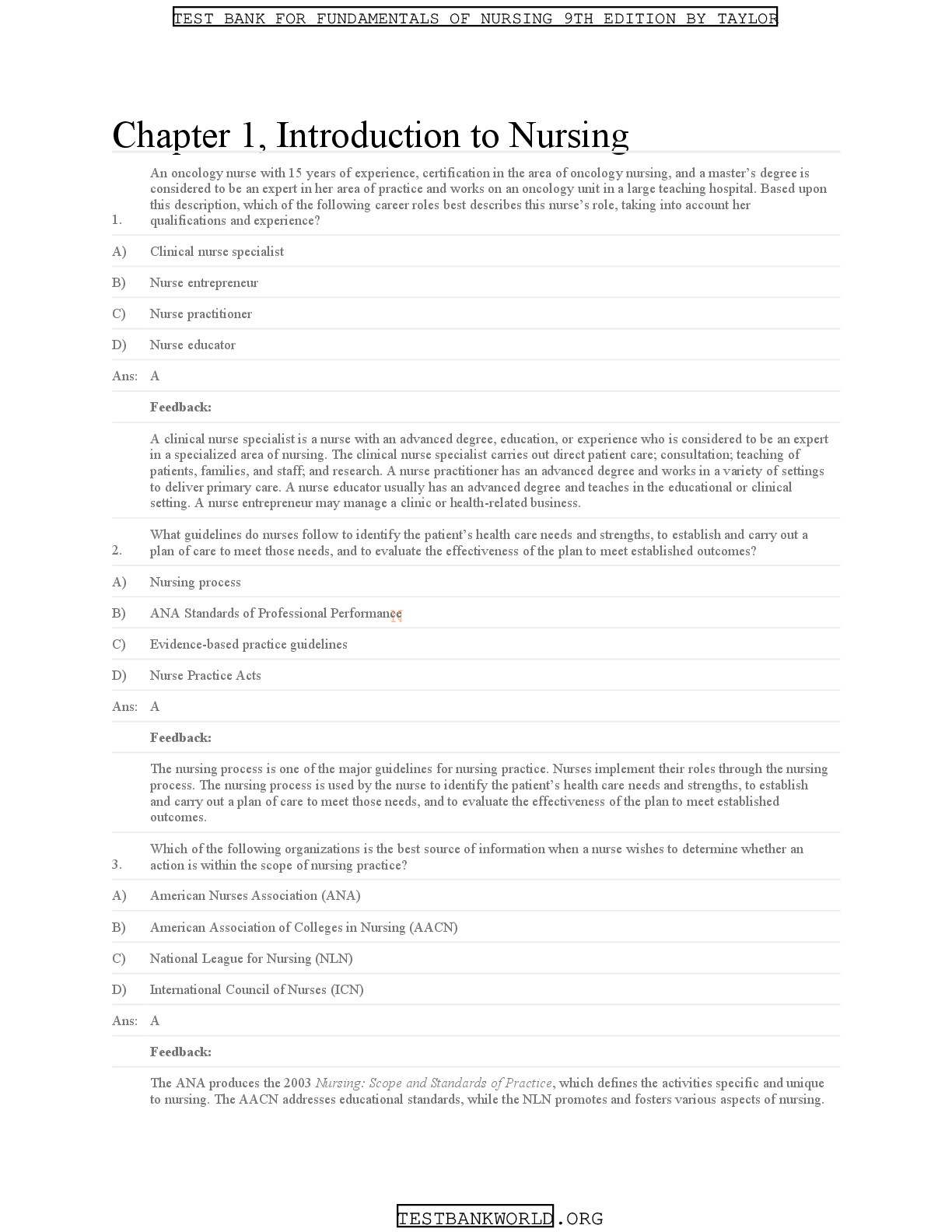 Preview image for Chapter 1, Introduction to Nursing