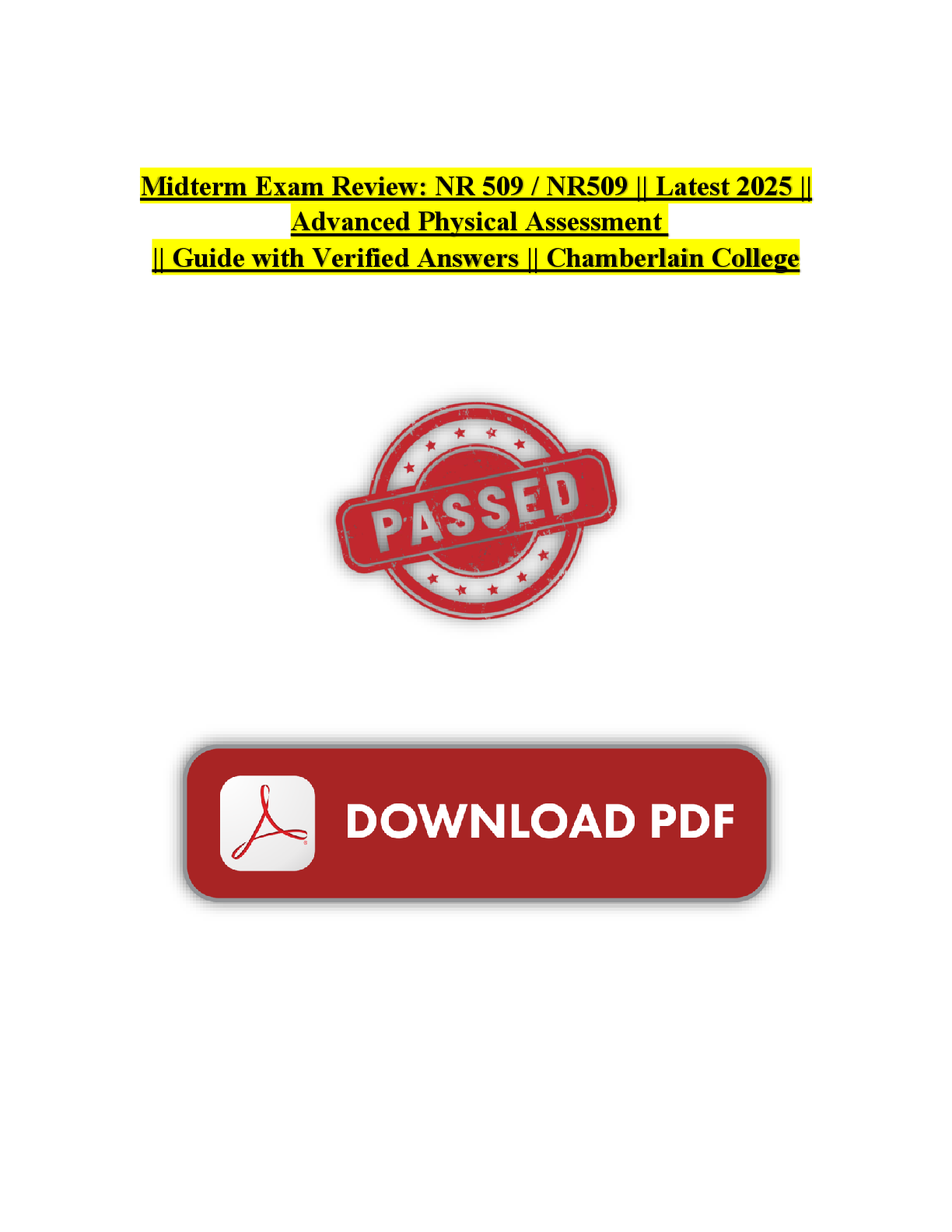 Preview image for Midterm Exam Review: NR 509 / NR509 || Latest 2025 || Advanced Physical Assessment  || Guide with Verified Answers || Chamberlain College
