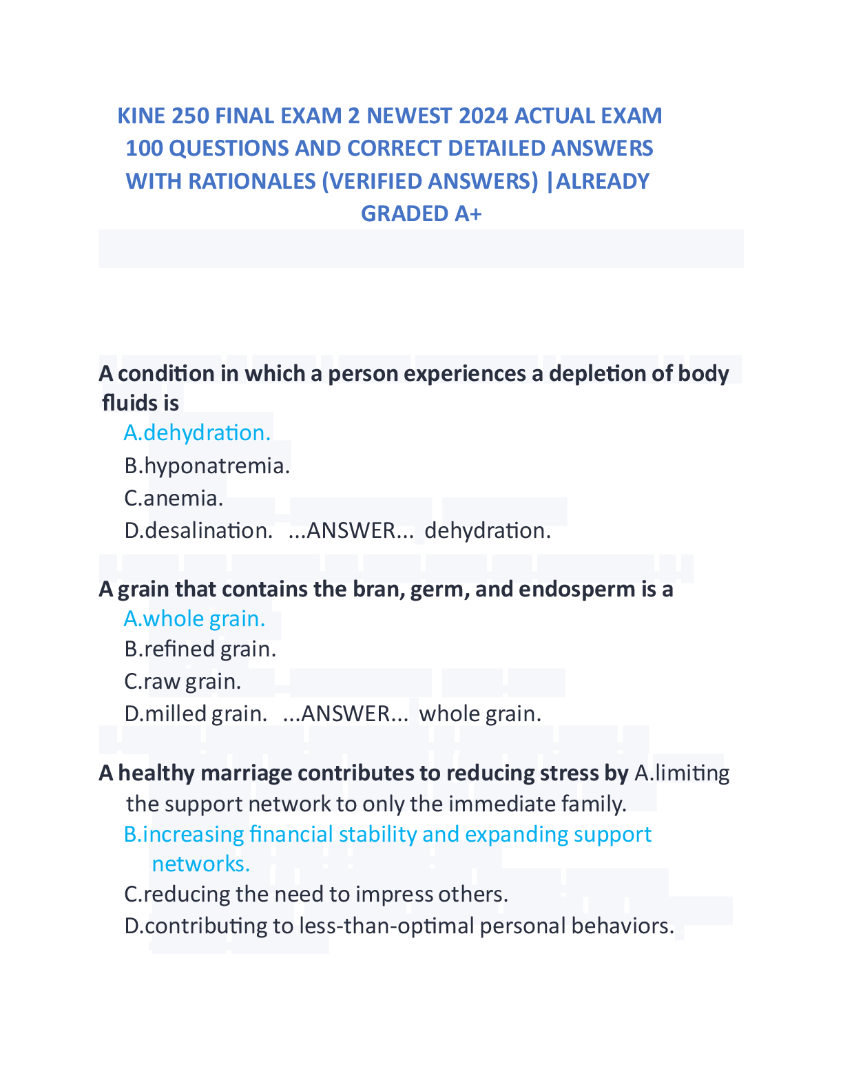 Preview image for KINE 250 FINAL EXAM 2 NEWEST 2024 ACTUAL EXAM 100 QUESTIONS AND CORRECT DETAILED ANSWERS WITH RATIONALES