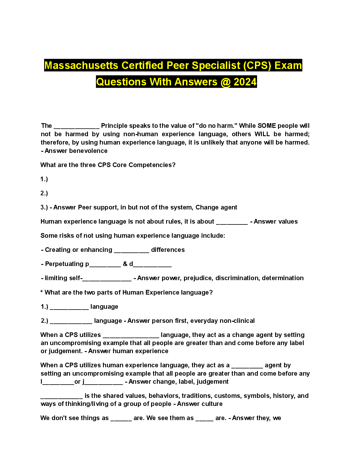 Preview image for Massachusetts Certified Peer Specialist (CPS) Exam Questions With Answers  2024