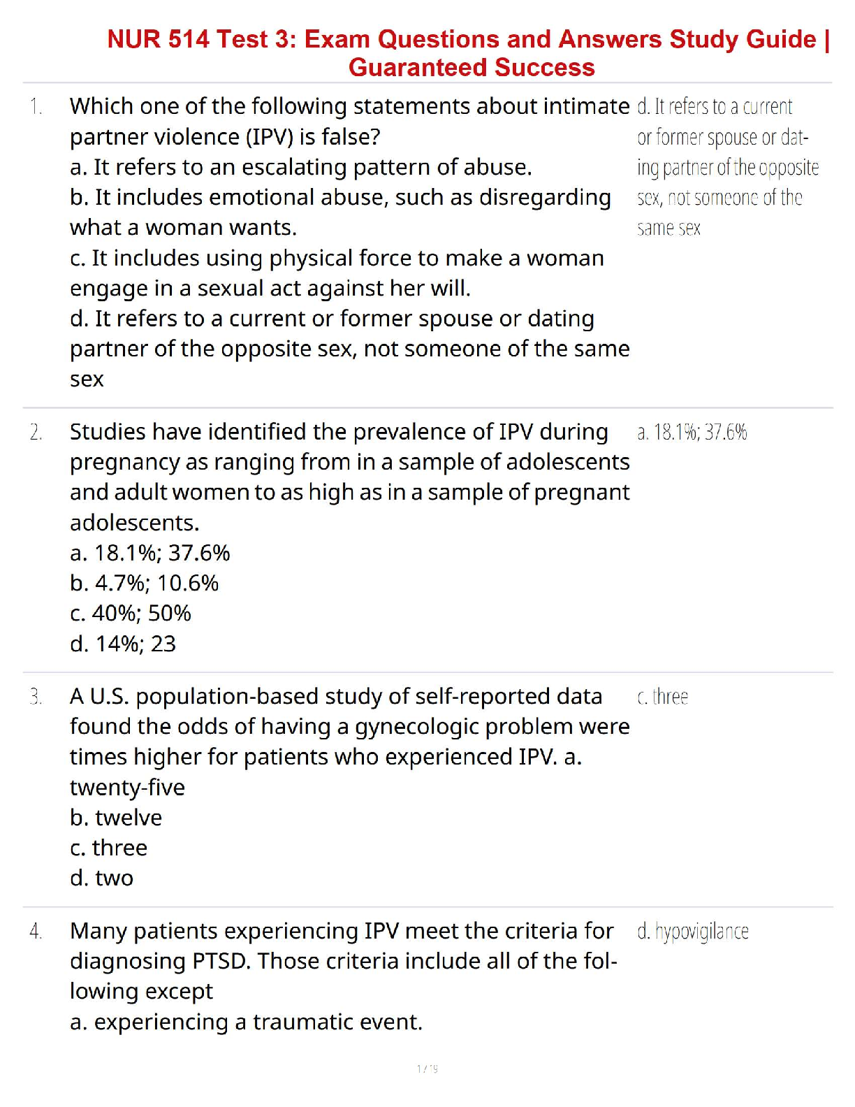 NUR 514 Test 3: Exam Questions and Answers