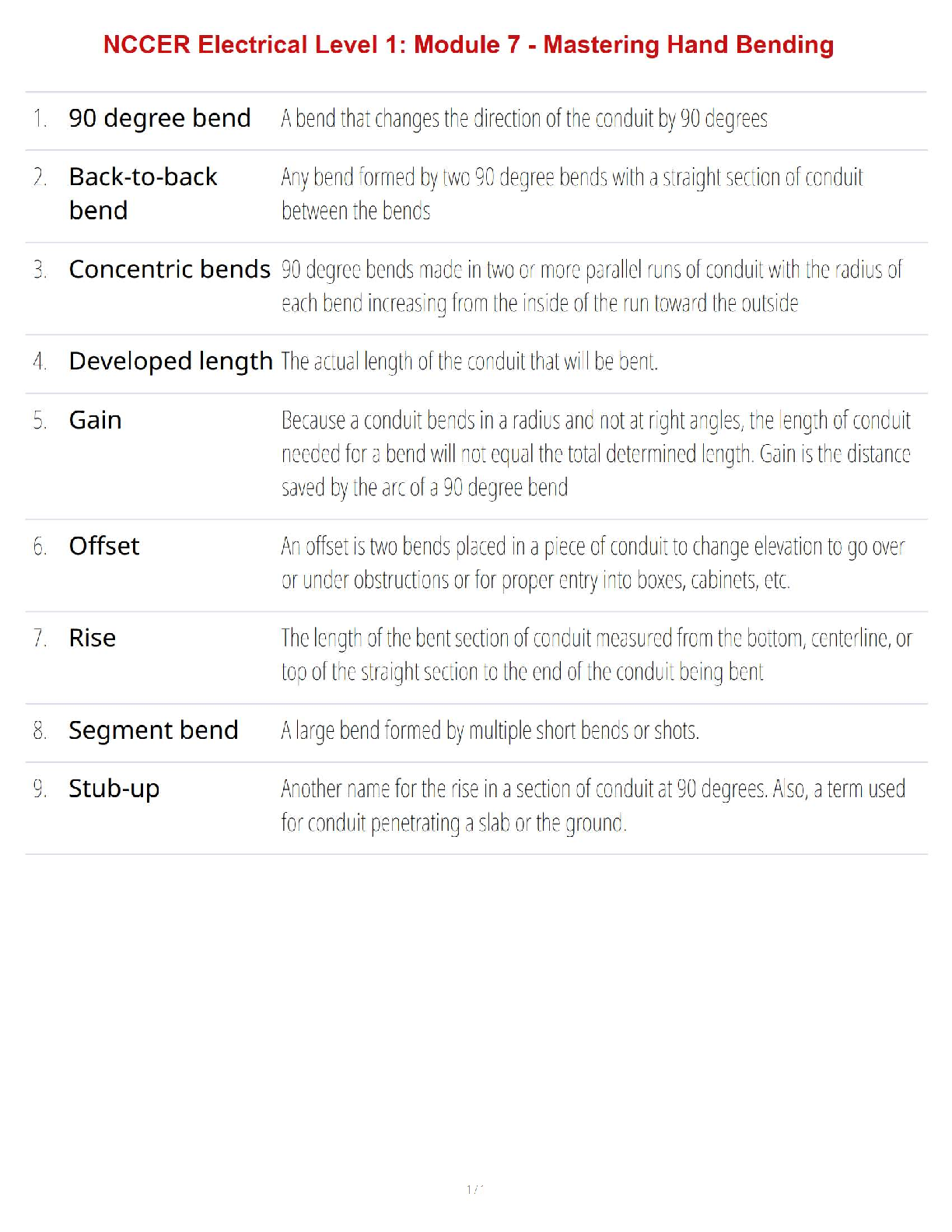 Preview image of NCCER Electrical Level 1: Module 7 - Mastering Hand Bending document