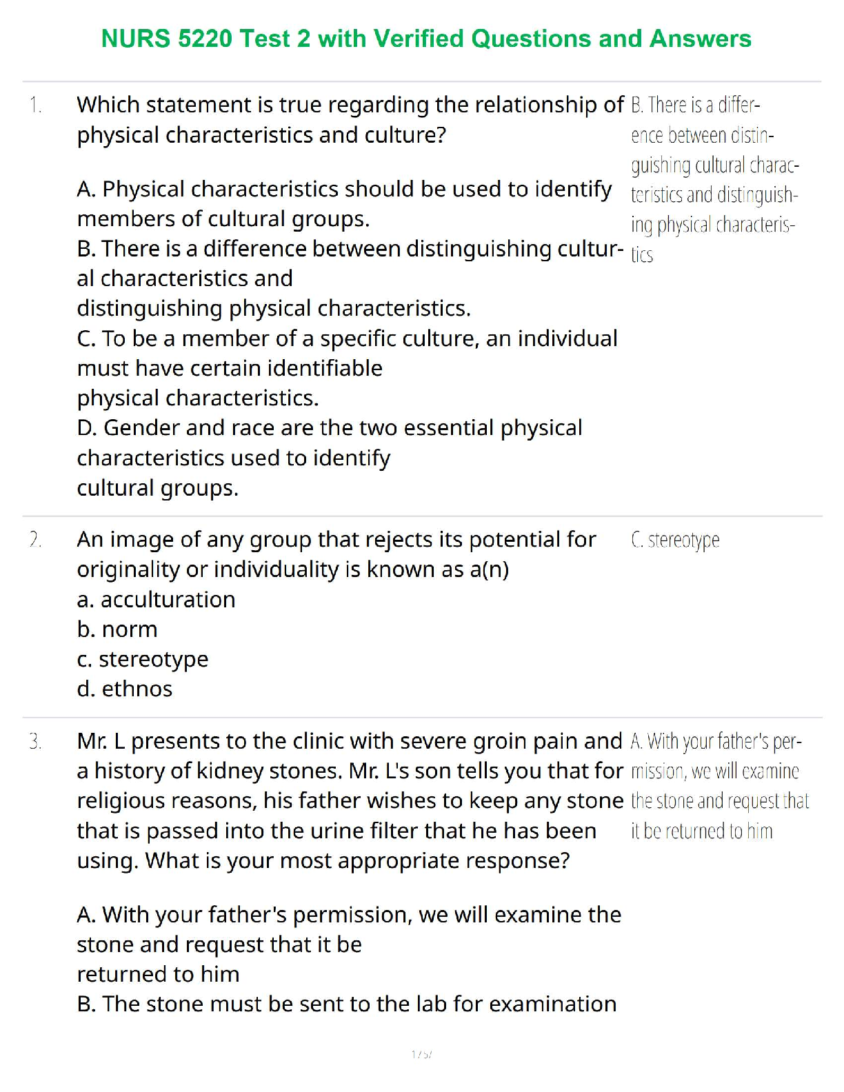 Recommended document preview for NURS 5220 Test 2 with Verified Questions and Answers