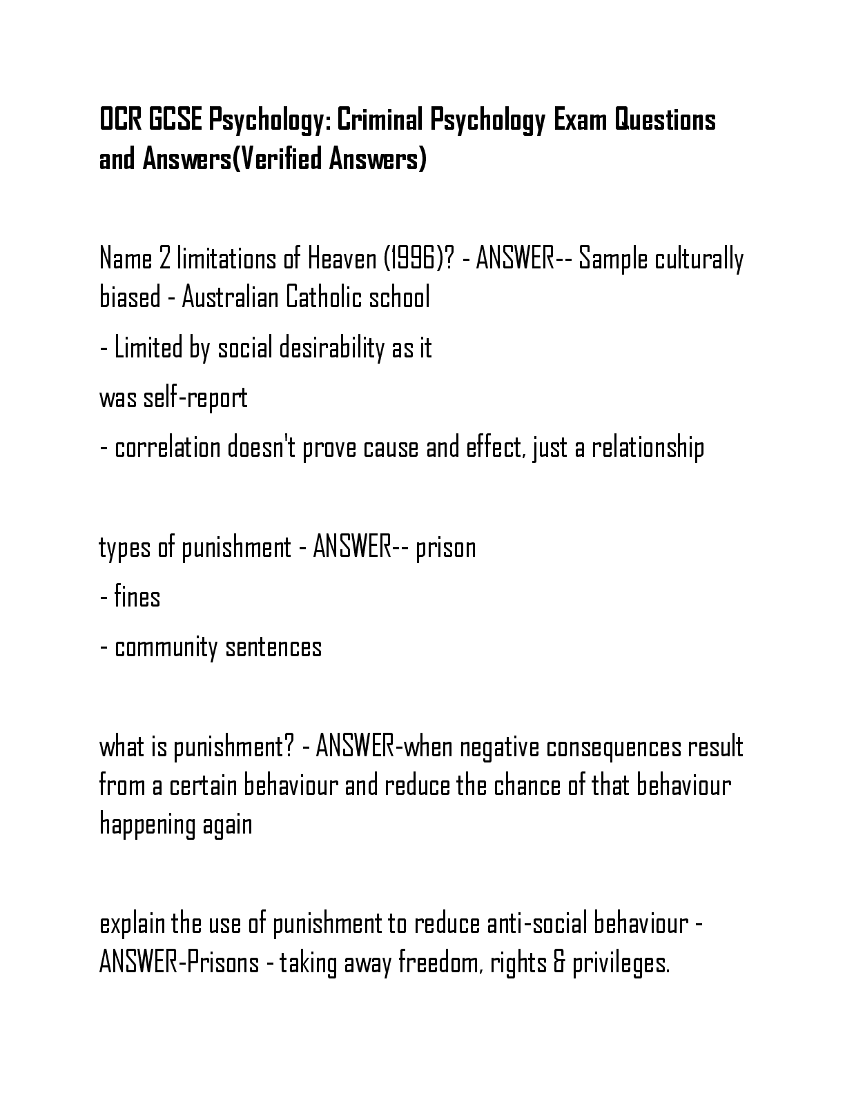 Preview image for OCR GCSE Psychology: Criminal Psychology Exam Questions  and Answers(Verified Answers)