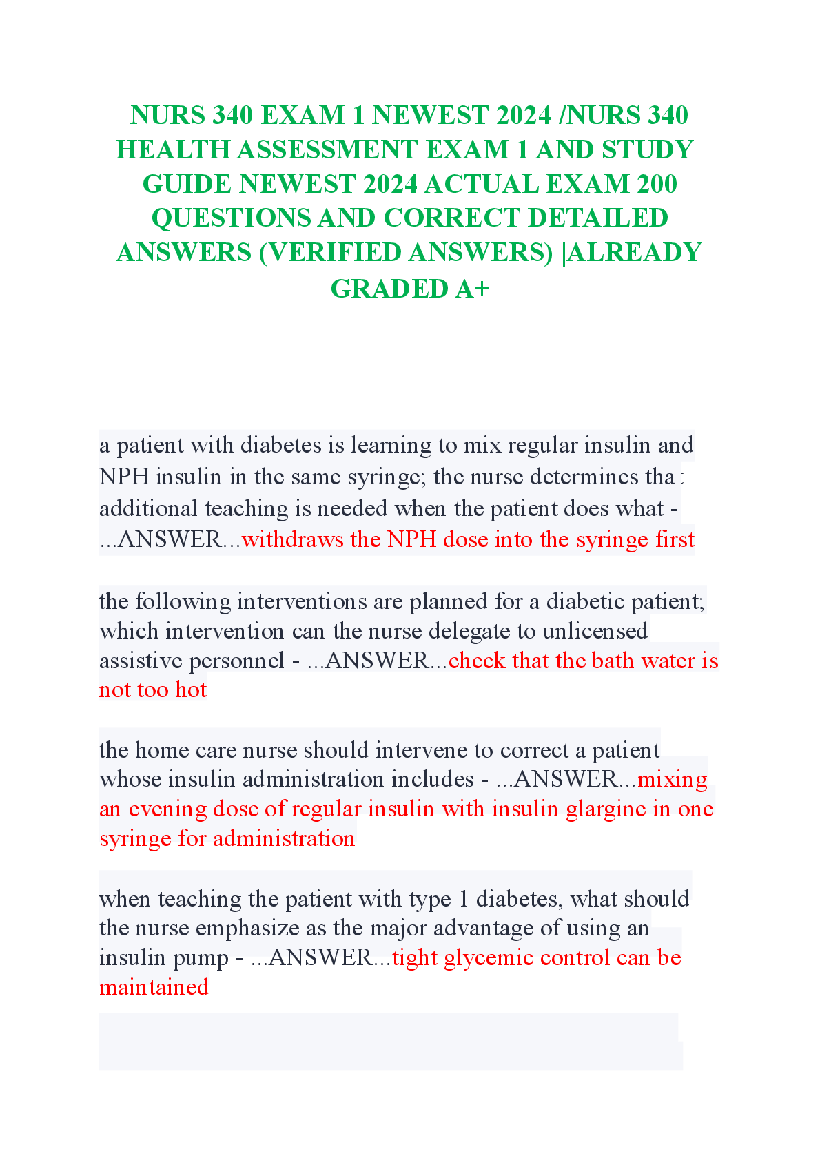 Preview image for NURS 340 EXAM 1 NEWEST 2024 HEALTH ASSESSMENT EXAM 1 AND STUDY GUIDE NEWEST 2024 ACTUAL EXAM 200 QUESTIONS AND VERIFIED ANSWERS