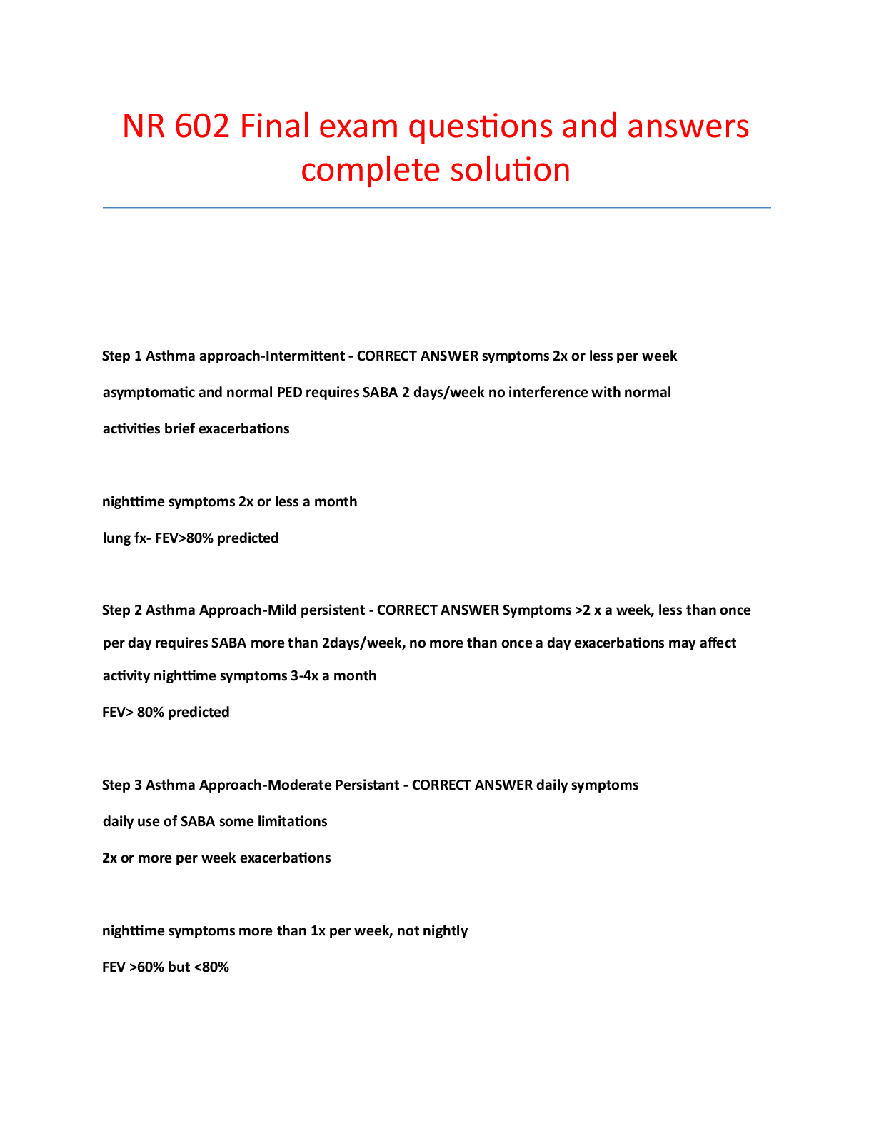Preview image for NR 602 Final exam questions and answers complete solution