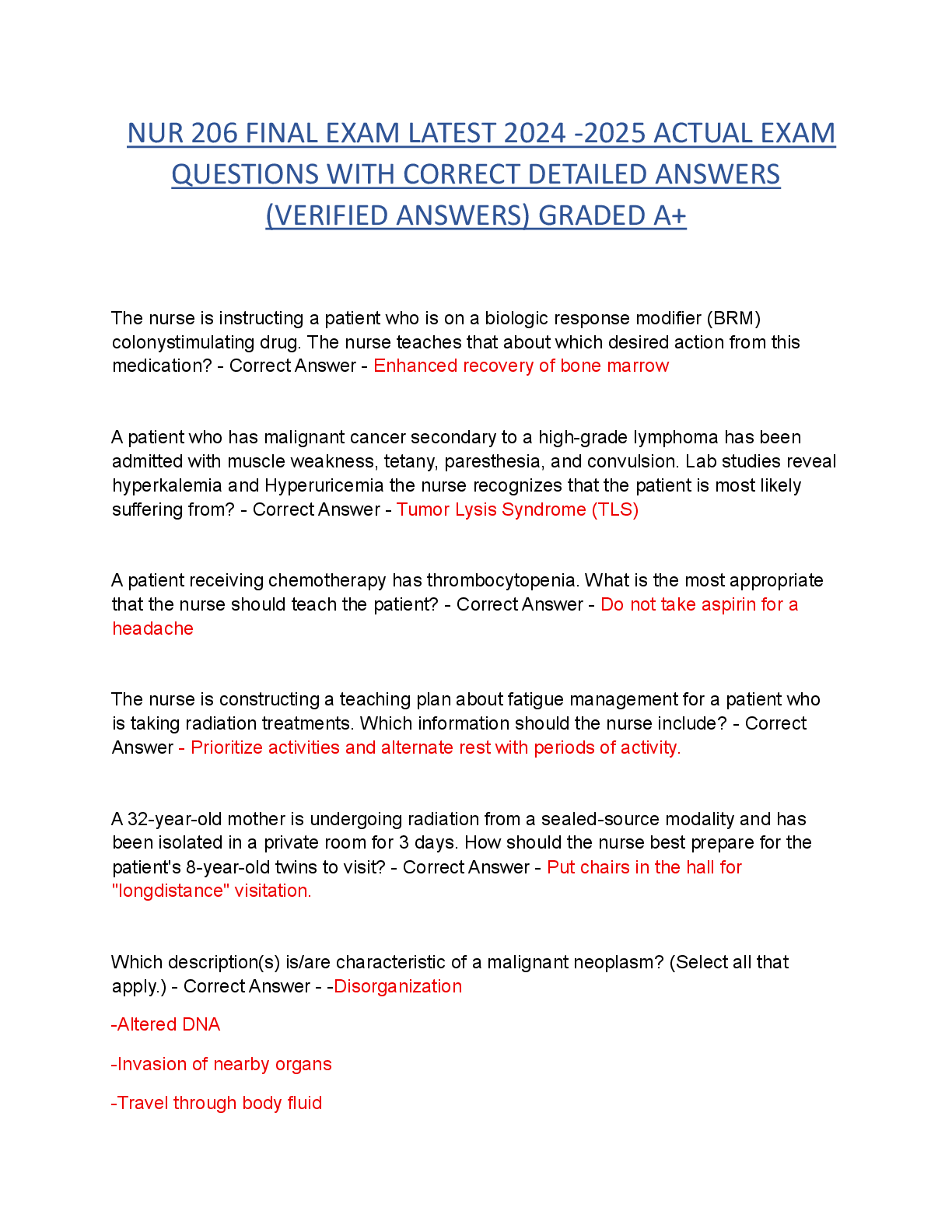 Preview image for NUR 206 FINAL EXAM LATEST 2024 -2025 ACTUAL EXAM QUESTIONS WITH CORRECT DETAILED ANSWERS (VERIFIED ANSWERS) GRADED A+