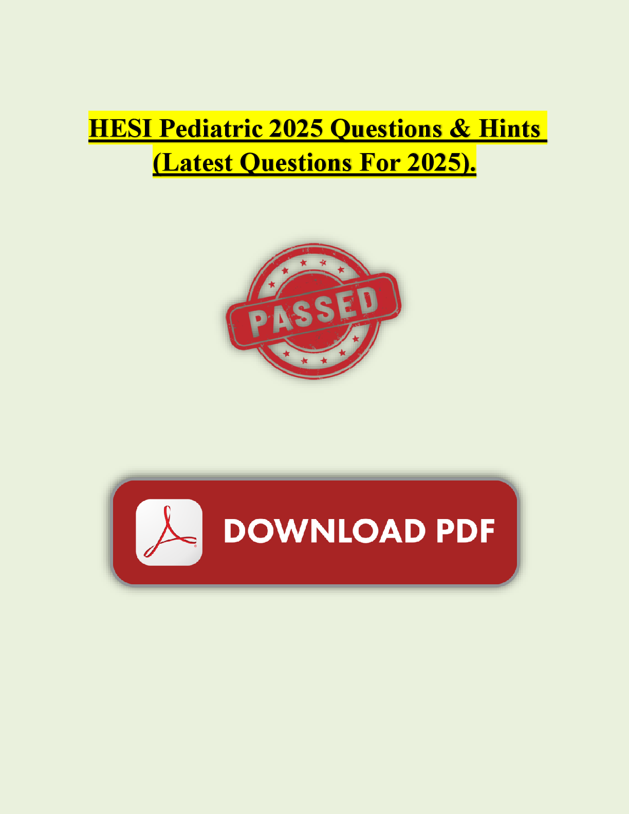 Preview image for HESI Pediatric 2025 Questions & Hints (Latest Questions For 2025).
