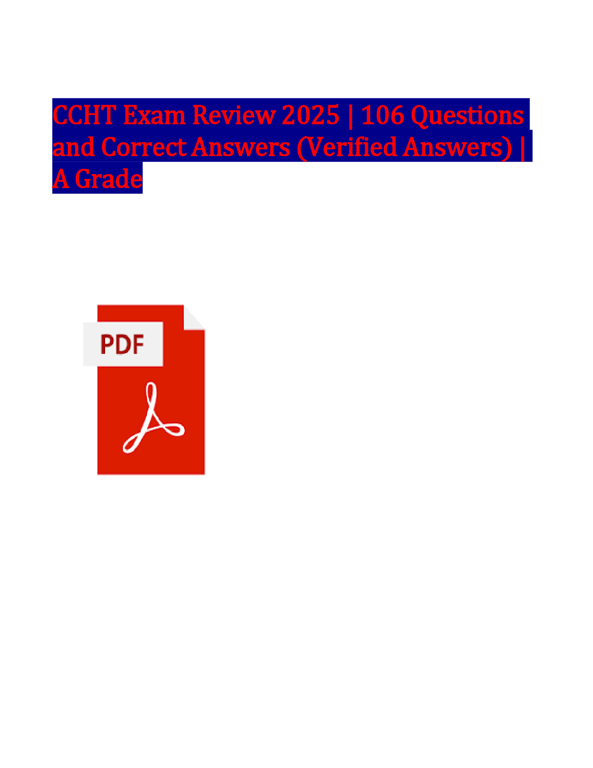Preview of CCHT Exam Review 2025 Questions and Answers (Verified Answers)