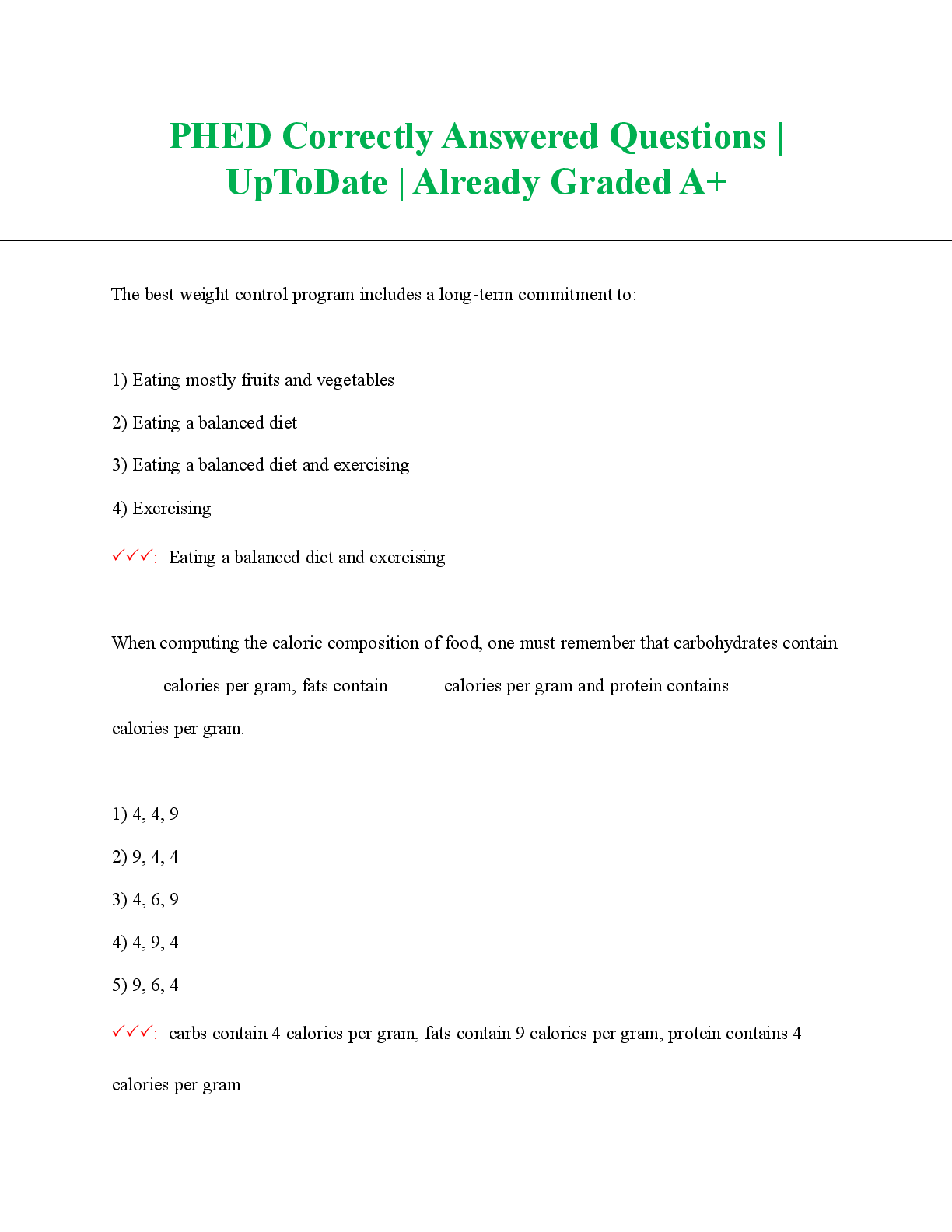Preview image for PHED Correctly Answered Questions UpToDate  Already Graded A+