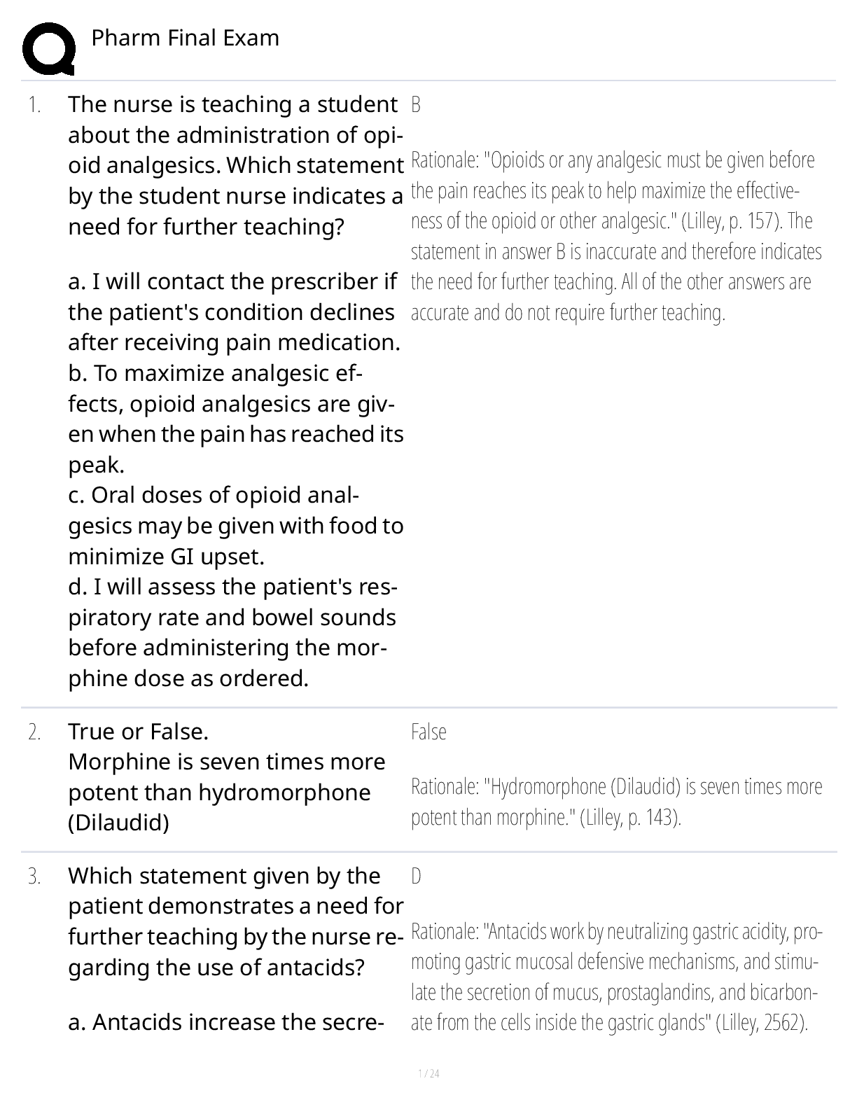 Preview image of Pharmacology Final Exam document