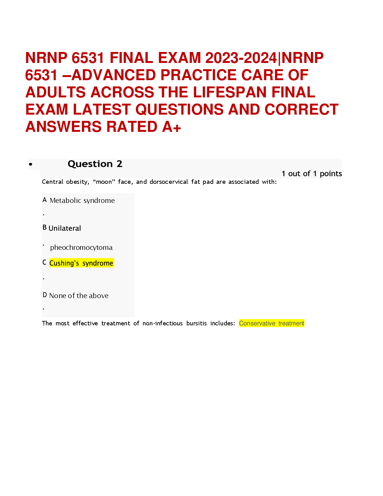 NRNP 6566 MIDTERM EXAM LATEST 2023- 2024|NRNP 6566 MIDTERM REAL EXAM QUESTIONS AND CORRECT  ANSWERS RATED A+