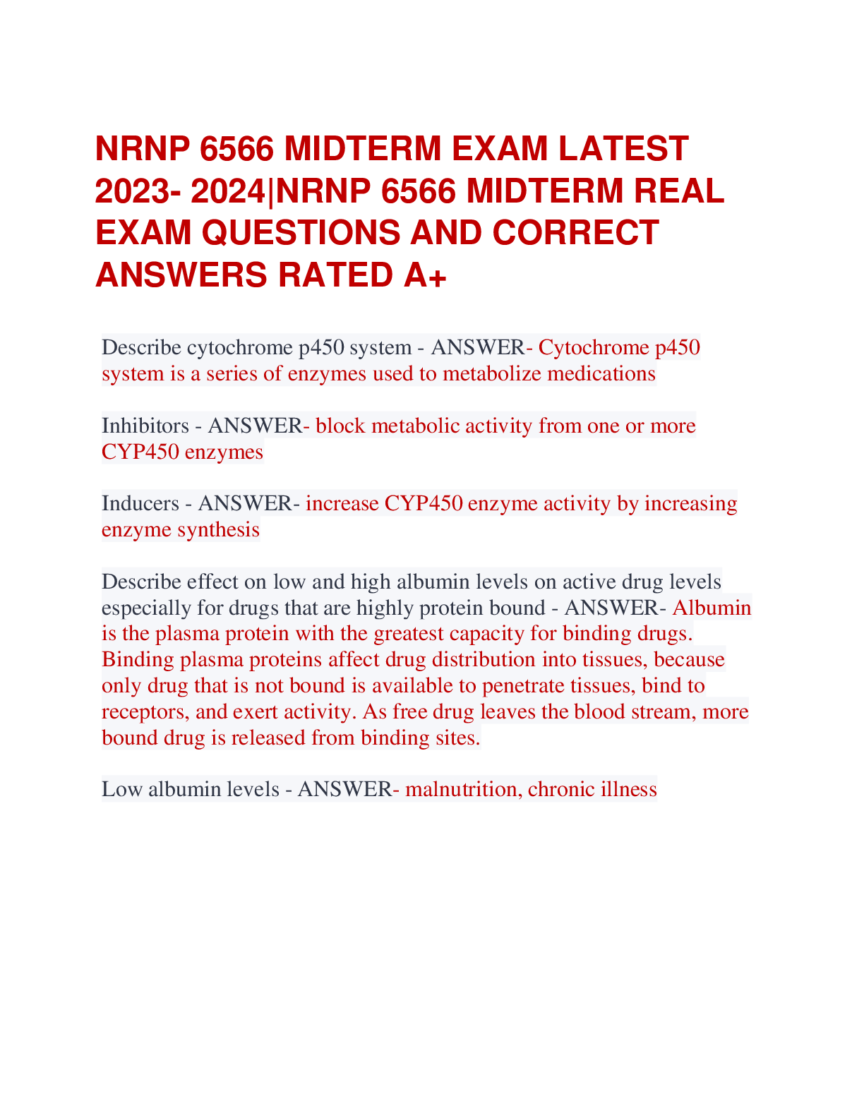 NRNP 6566 MIDTERM EXAM LATEST 2023- 2024|NRNP 6566 MIDTERM REAL EXAM QUESTIONS AND CORRECT  ANSWERS RATED A+