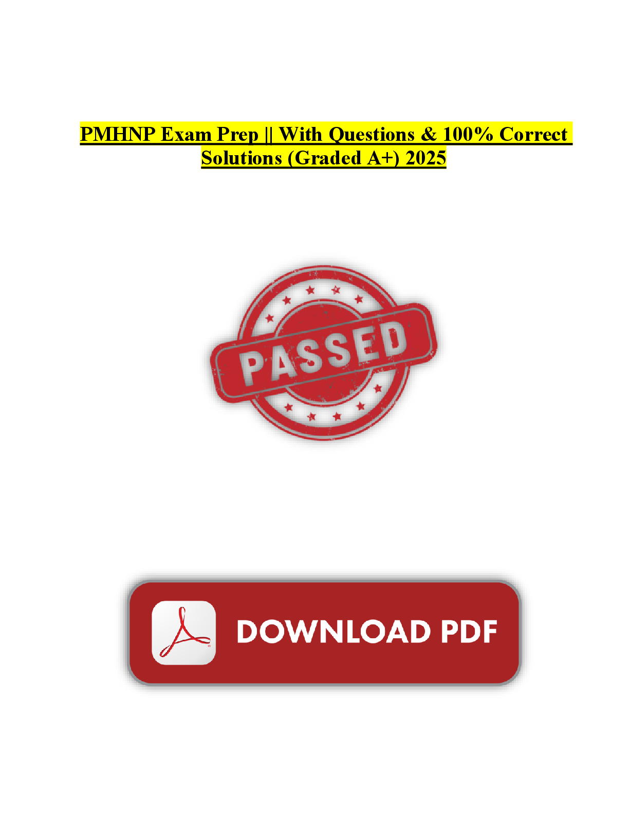 Preview image for PMHNP Exam Prep || With Questions & 100% Correct Solutions (Graded A+) 2025