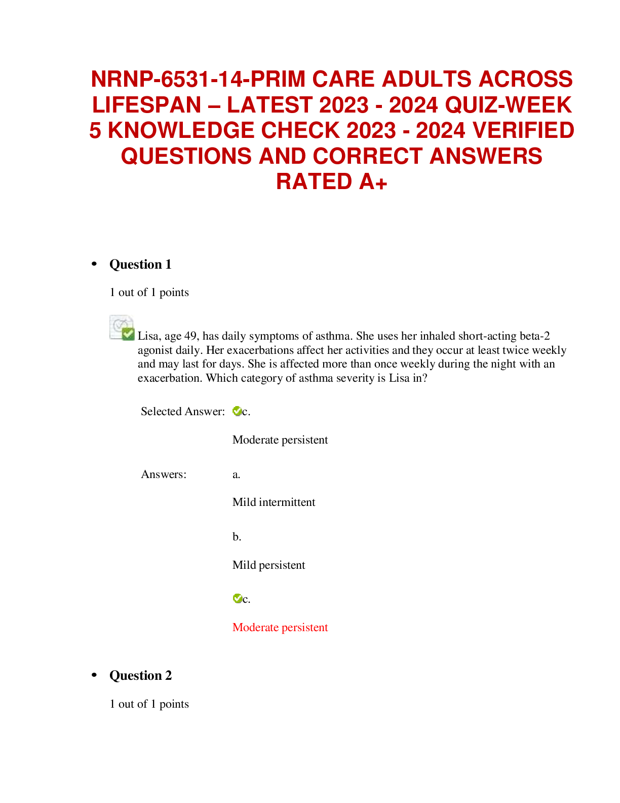 Preview of NRNP-6531-14-PRIM CARE ADULTS ACROSS  LIFESPAN – LATEST 2023 - 2024 QUIZ-WEEK  5 KNOWLEDGE