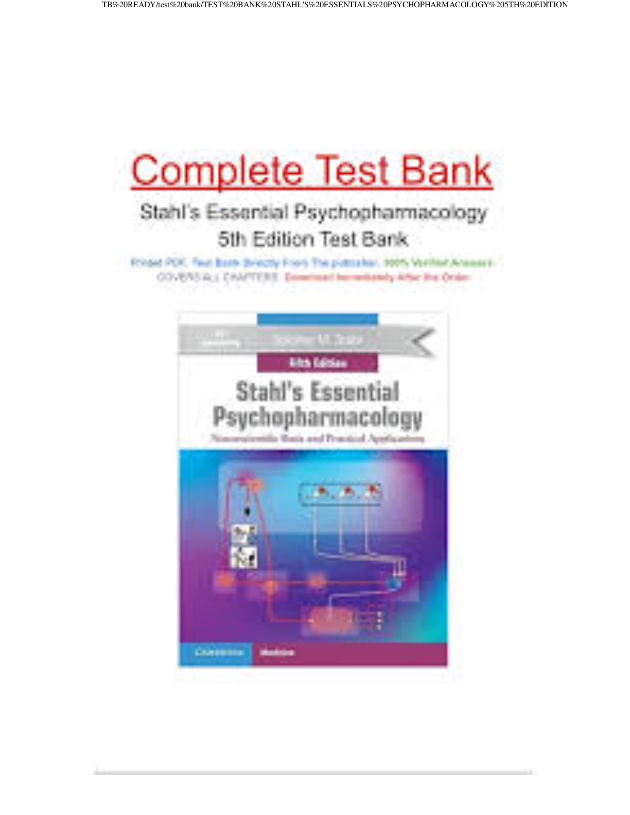 Preview image for TEST BANK Stahl's for Essential Psychopharmacology Neuroscientific Basis and Practical Applications 5th Edition by Stephen M. Stahl