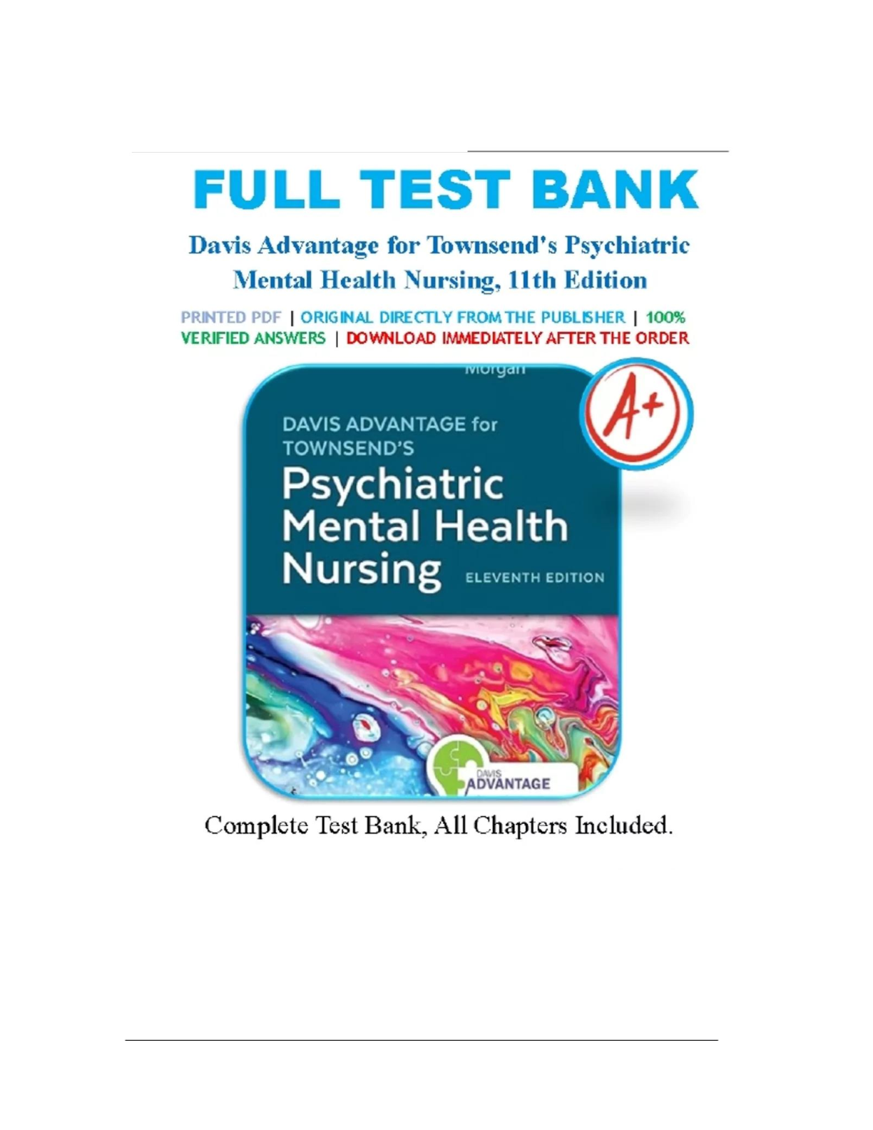 Preview image for Test Bank for Davis Advantage for Townsend's Psychiatric Mental Health Nursing, 11th Edition by Karyn I. Morgan All Chapters included LATEST.