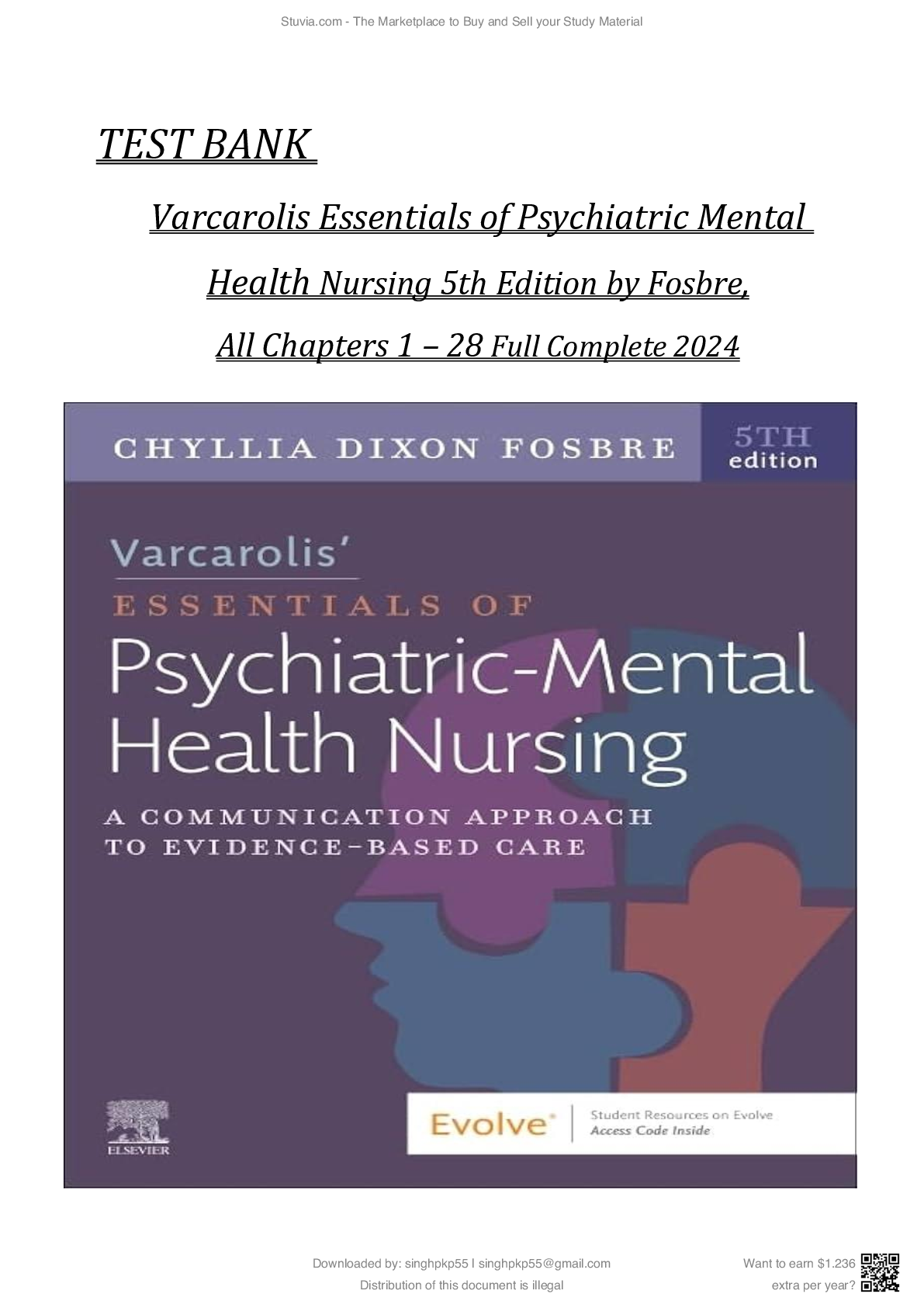 Preview image for Test Bank for Varcarolis' Essentials of Psychiatric Mental Health Nursing 5th Edition Fosbre All Chapters 1 - 28