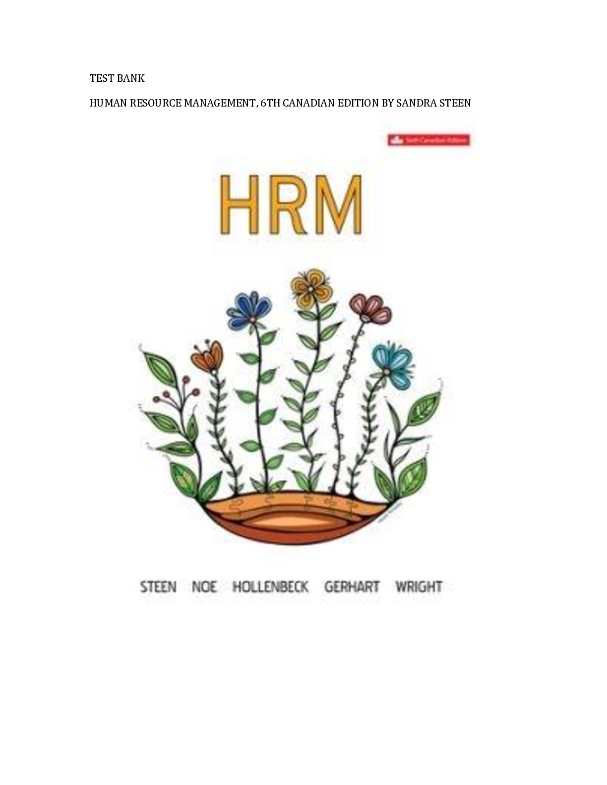 Preview image for Test Bank for Human Resource Management, 6th Canadian Edition by Sandra Steen 9781260881226 All Chapters 1-11
