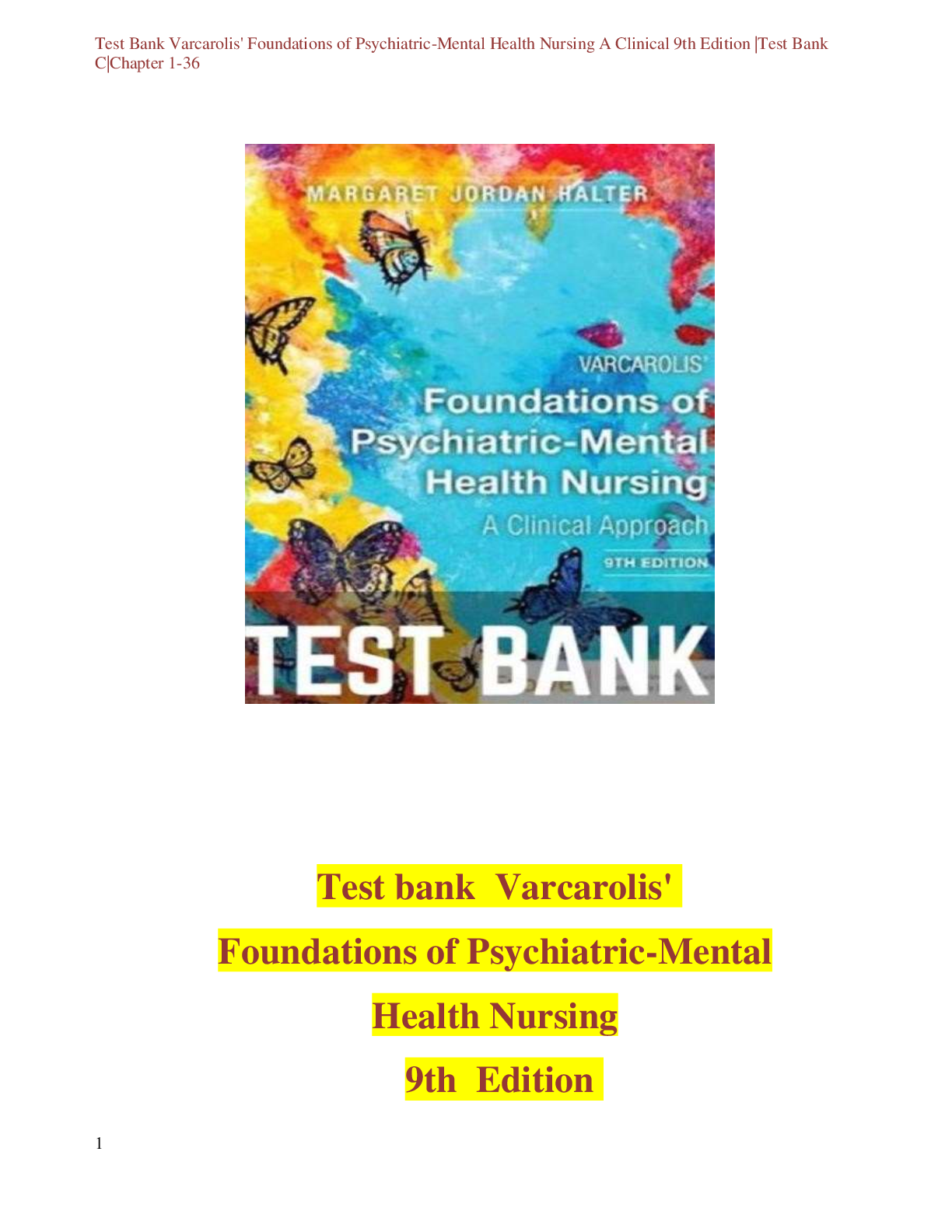 Preview image for Test Bank Varcarolis' Foundations of Psychiatric-Mental Health Nursing A Clinical 9th Edition