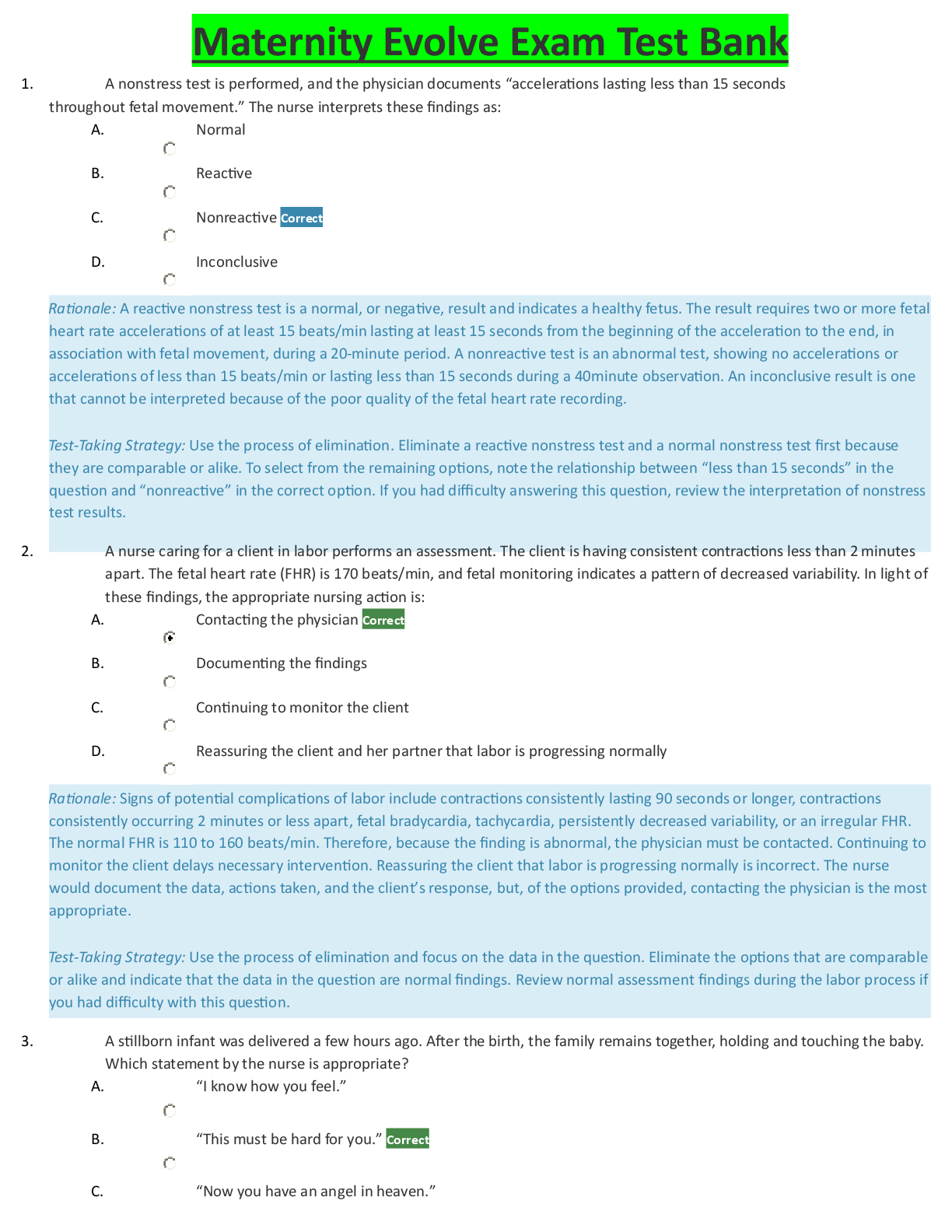 Preview image for Maternity Evolve Exam Test Bank