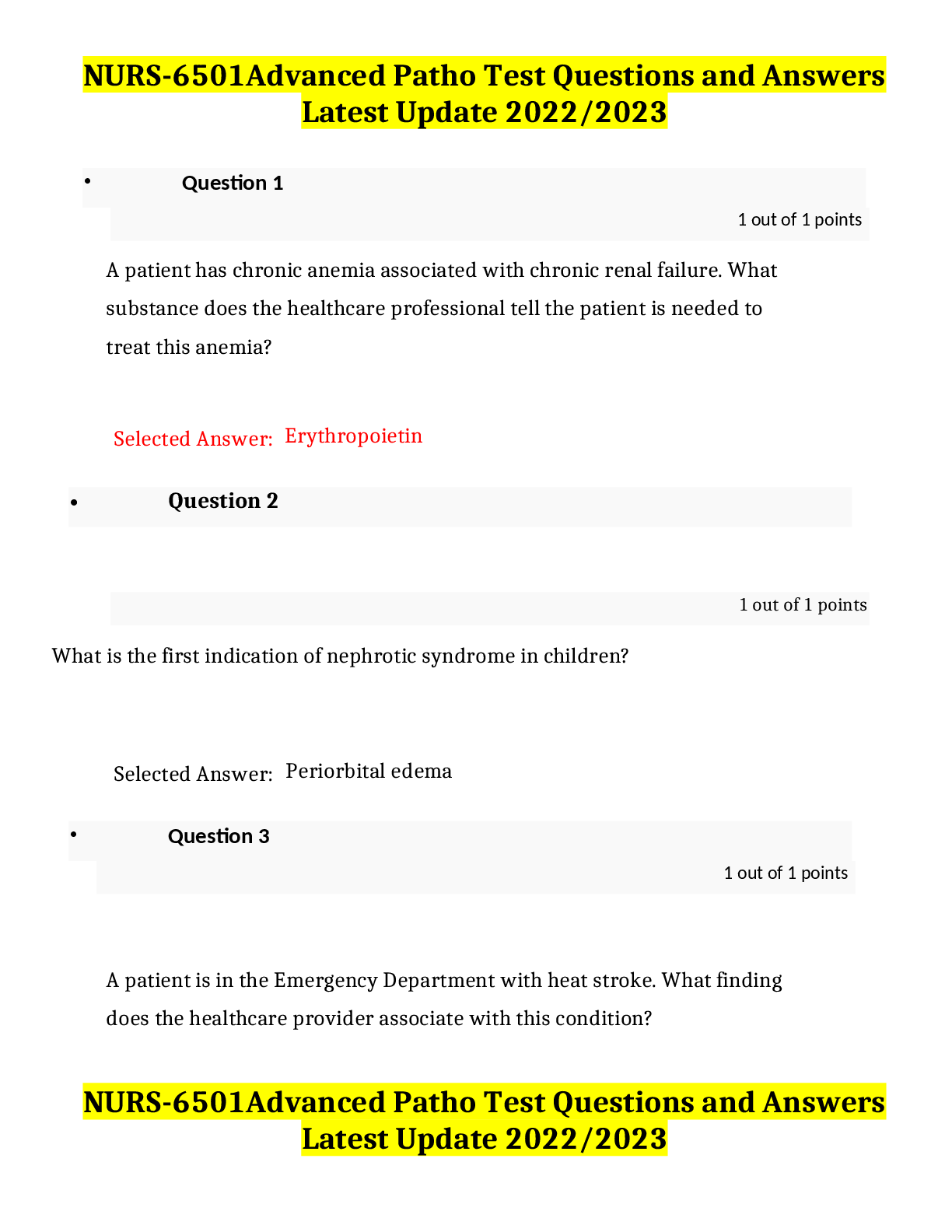 Preview image for NURS-6501Advanced Patho Test Questions and Answers Latest Update