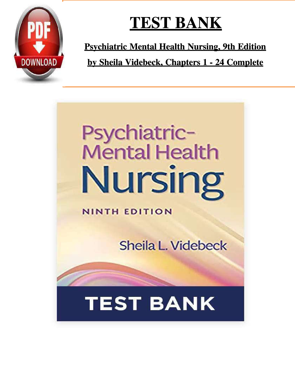 Preview image for Test Bank For Psychiatric Mental Health Nursing, 9th Edition by Sheila L. Videbeck All Chapters 1-24 LATEST.