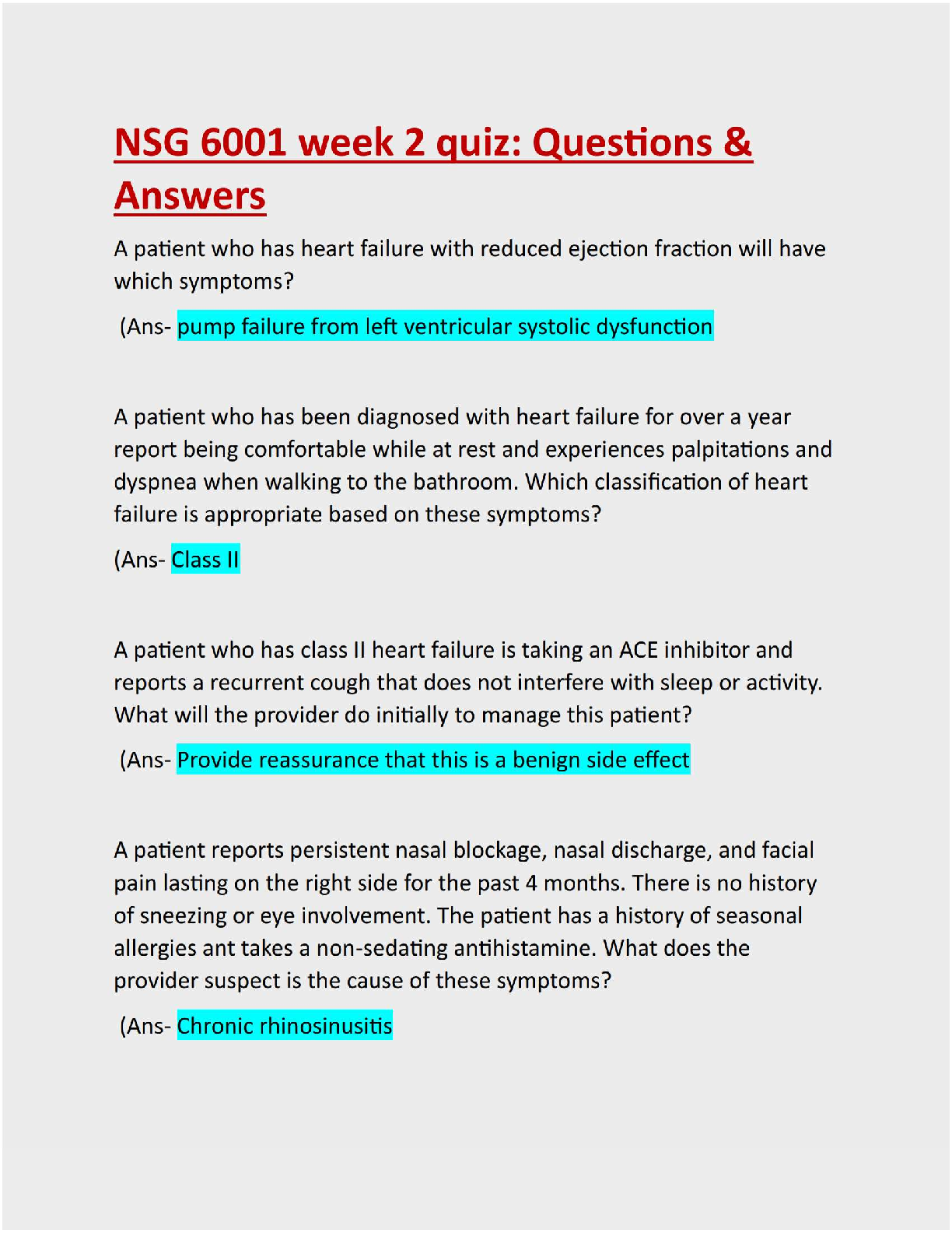Preview image for NSG 6001 week 2 quiz: Questions & Answers: Latest Updated A+ Guide Solution