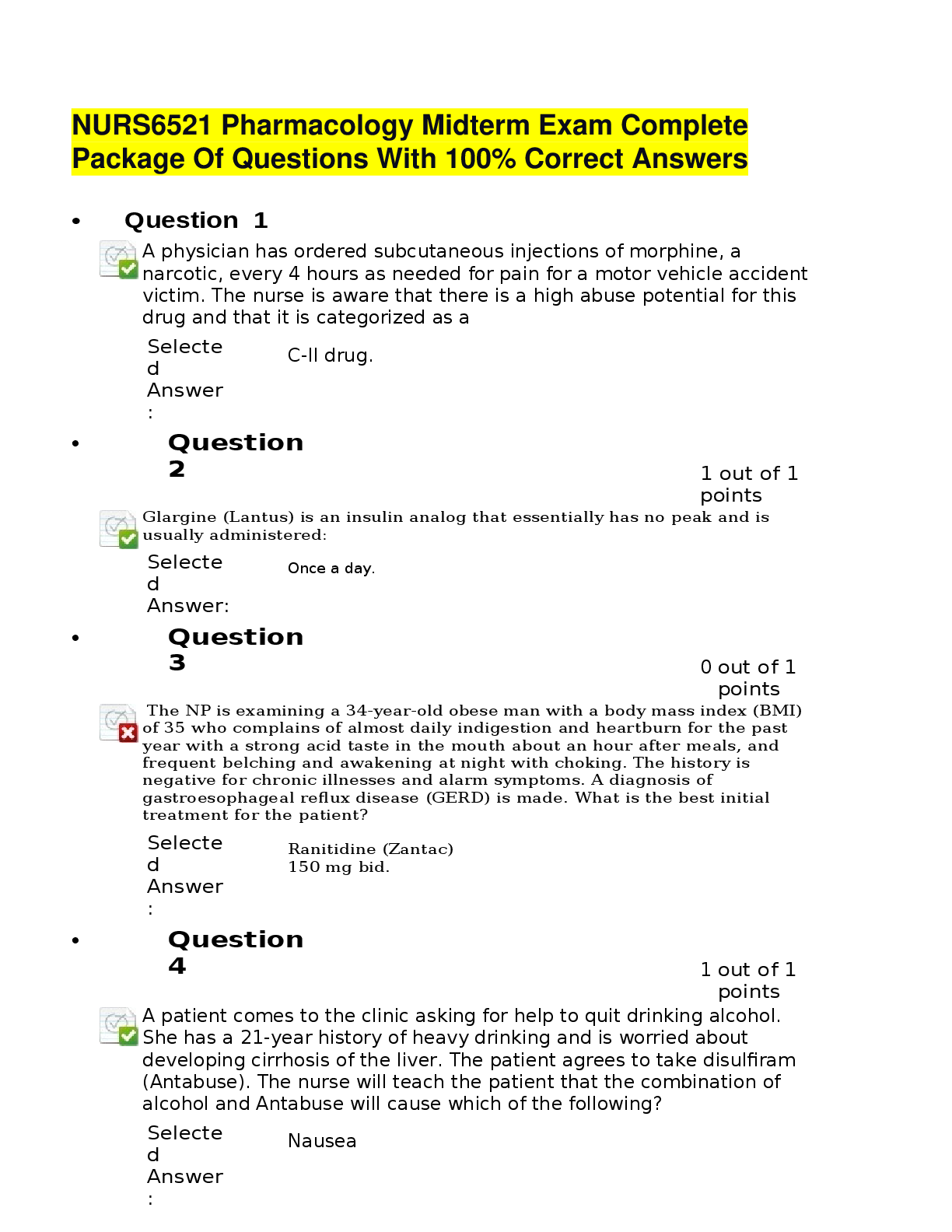 Preview image for NURS6521 Pharmacology Midterm Exam Complete Package Of Questions With 100% Correct Answers